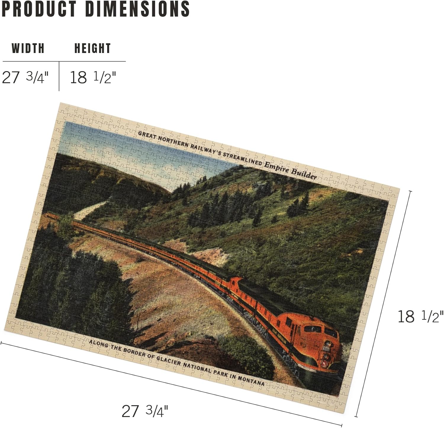 Lantern Press Glacier National Park, Montana, Empire Builder Train, Vintage Halftone 1000 Piece Jigsaw Puzzle for Adults, Made in USA with Reference Poster