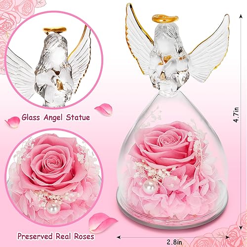 Miniatura 2 de Regalos de cumpleaños para mujeres, flores preservadas, regalo de rosas para mamá, esposa, novia, figuras de ángel de cristal con luz LED, rosa para
