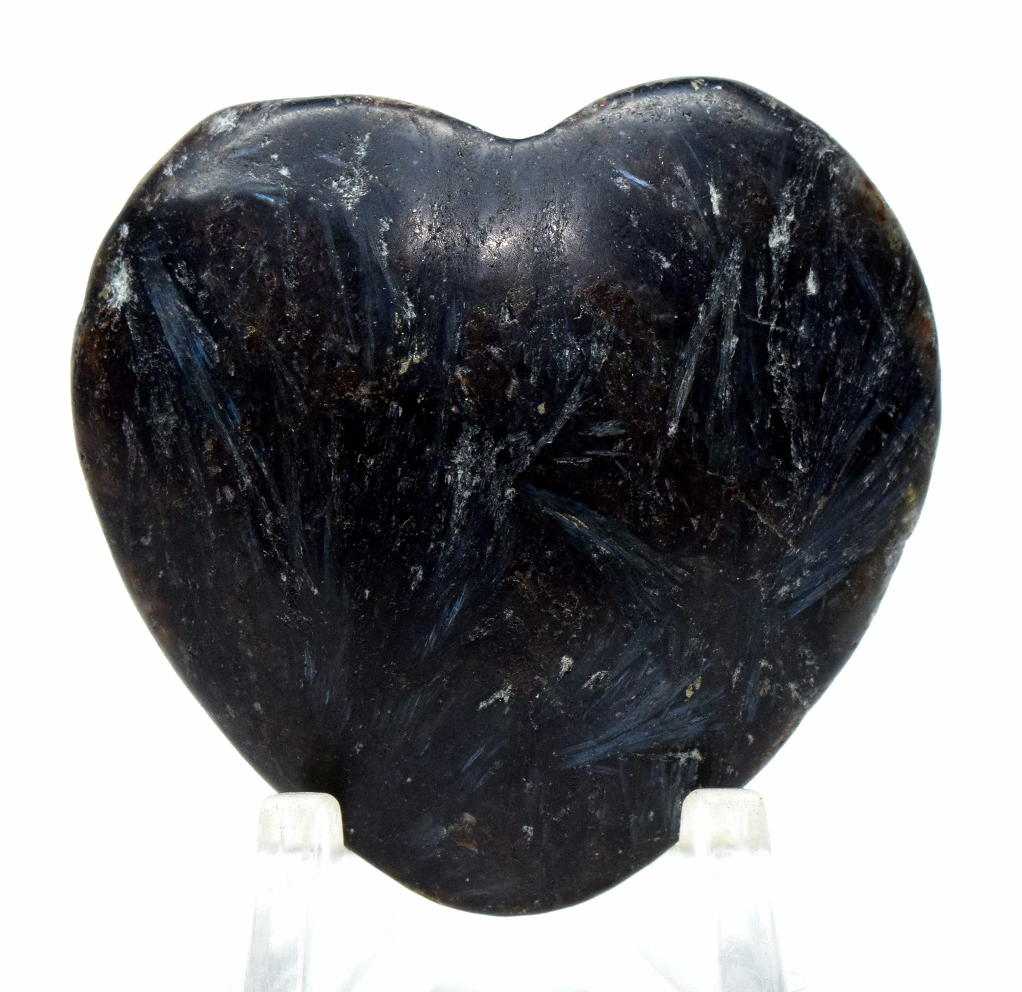HQRP-Crystal 1PC Heart Aquamarine Lapis Lazuli Agate Quartz Chalcedony Mookaite Laradorite Jasper Aventurine Sodalite Amber (Black Red Astrophyllite w/Garnet)