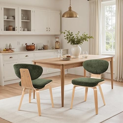 Miniatura 12 de Art Leon Sillas de comedor tapizadas, sillas de comedor modernas de mediados de siglo, silla auxiliar sin brazos de piel sintética con patas de