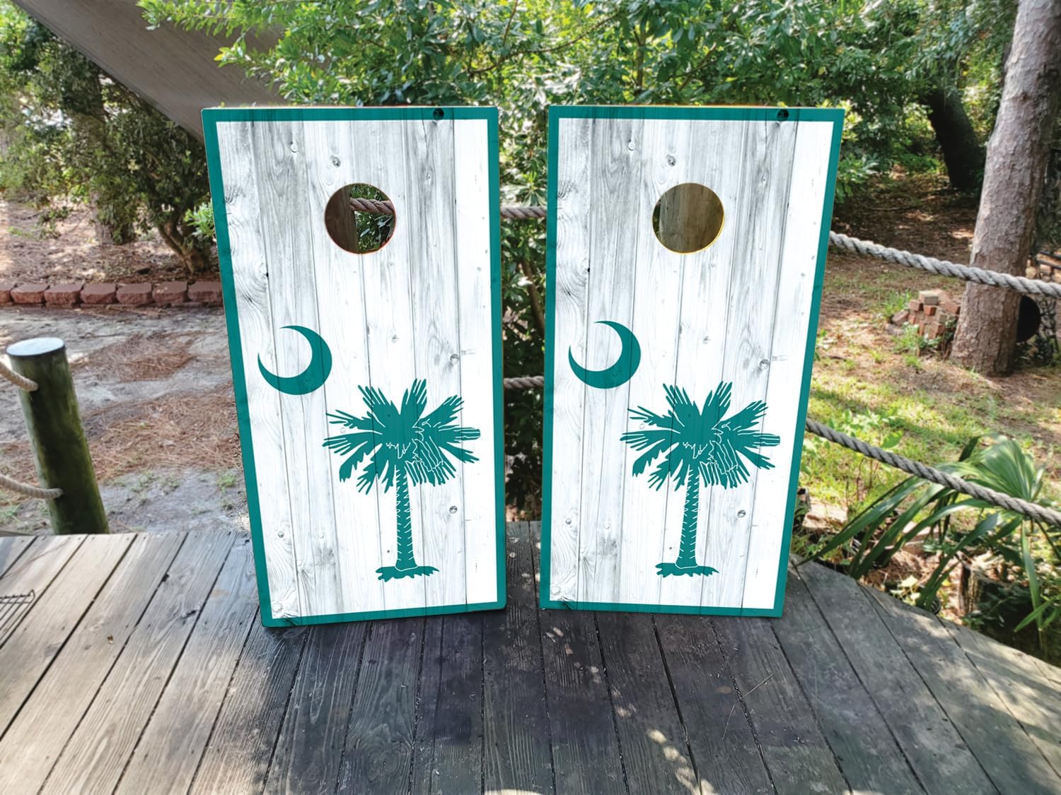 Waterproof & Non-Fading: Kyle’s Cornhole Wraps - South Carolina Flag on a White Wash Background (Set of 2) – Laminated and Regulation 2x4 Size