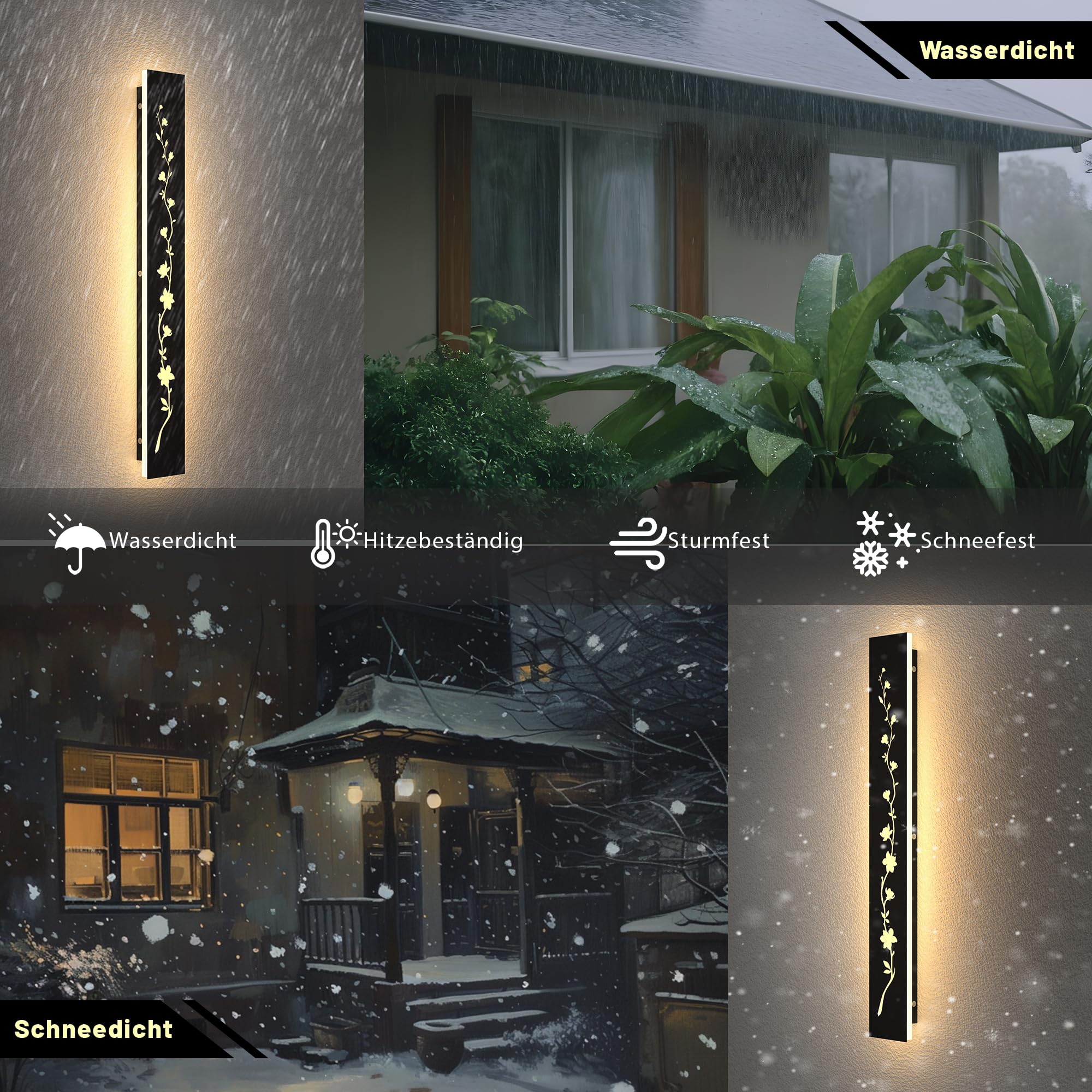 Aplique LED Para Exterior, Flores De Magnolia Aplique Hueco Para Exterior 12W, Impermeable Negro Luces De Pared Exterior 3000K Iluminación Exterior Para Villas Terrazas Patios Porches 30cm