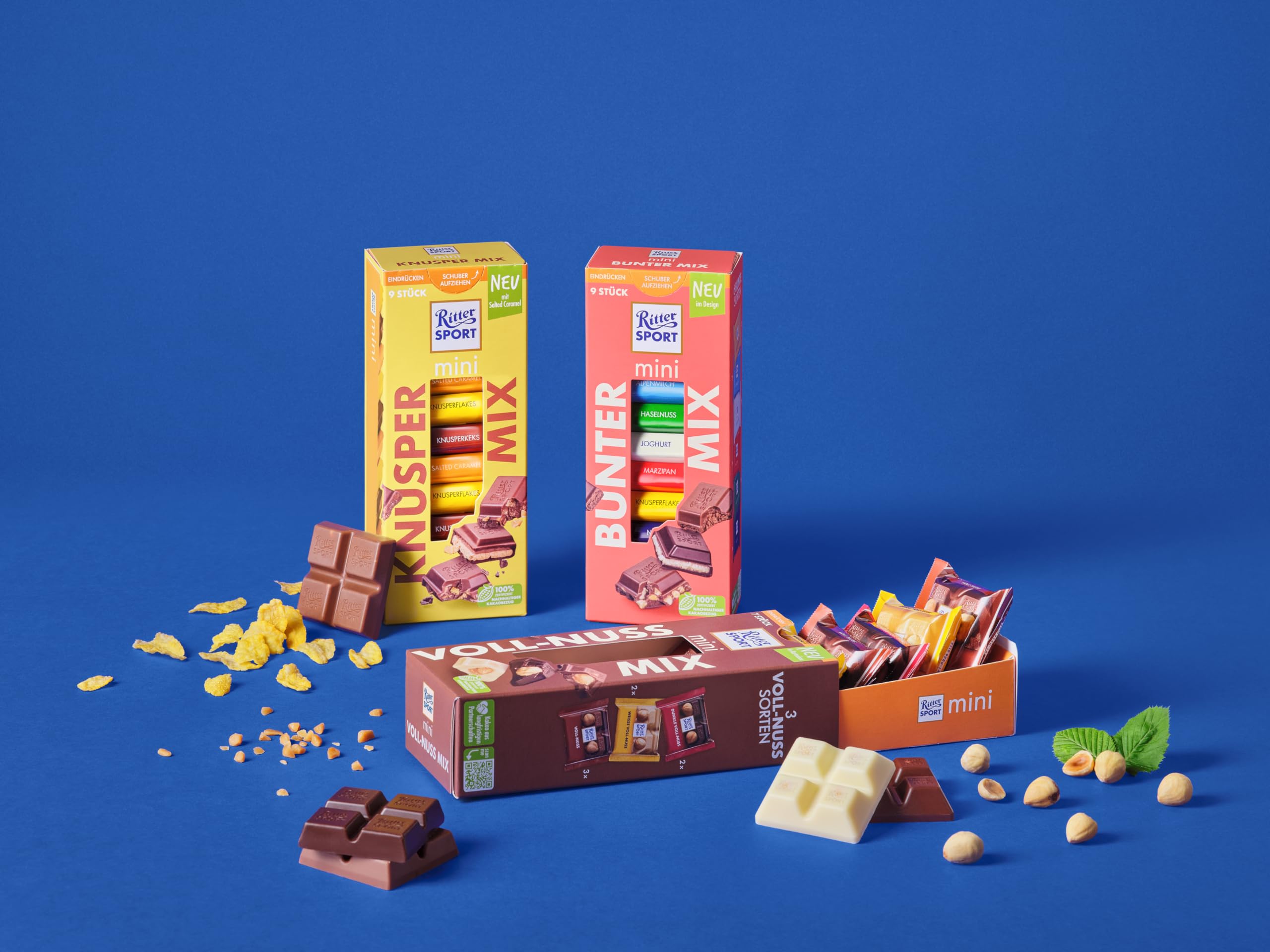 Ritter Sport mini Turm Bunter Mix, verschiedene Schokoladenvariationen, perfekt zum Naschen und Genießen, Geschenkidee, 8 Boxen mit je 150g