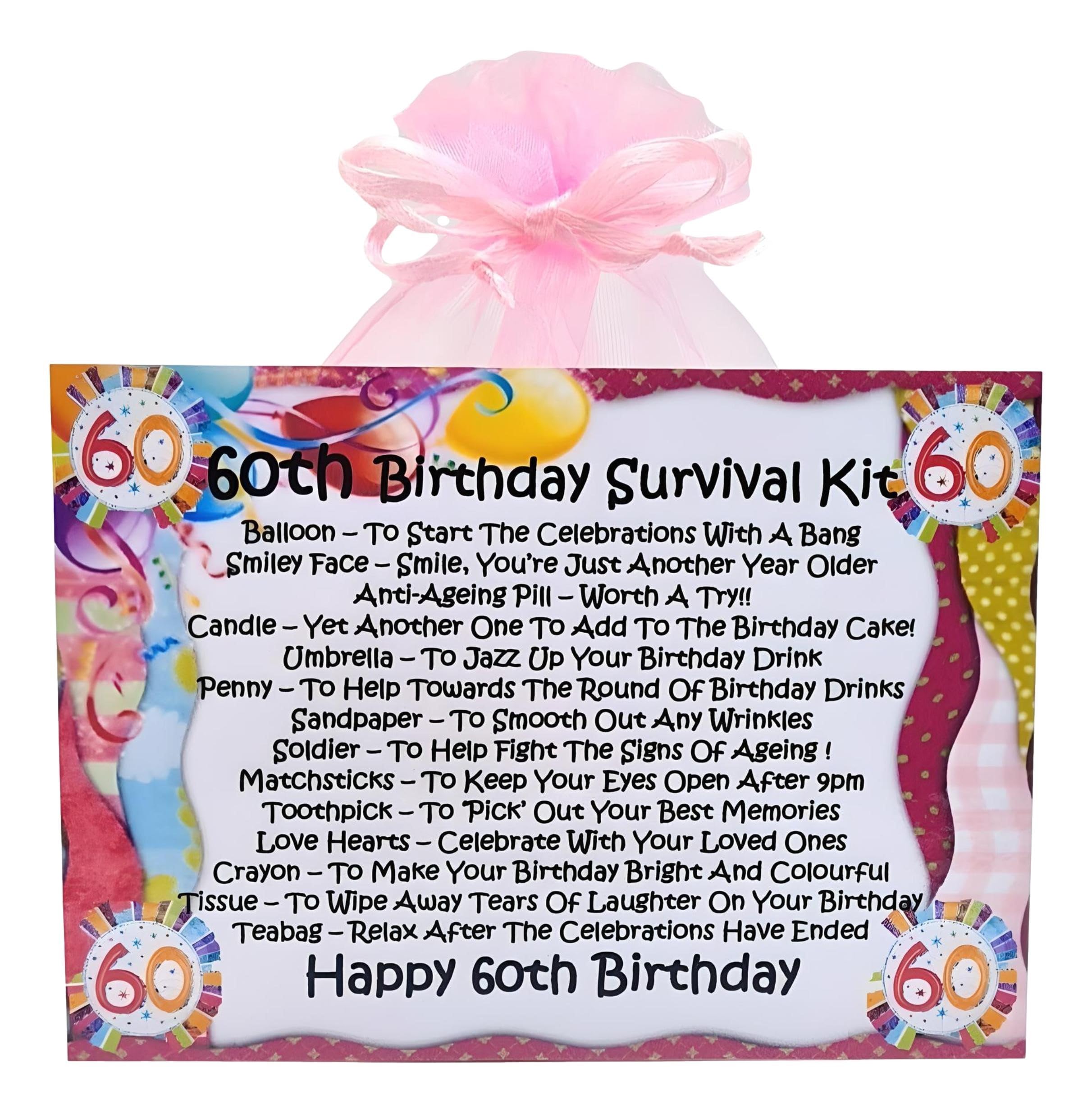 60th Birthday Survival Kit ~ (Pink) ~ Unique Sentimental Novelty Gift & Greetings Card | Happy Birthday | 60th Birthday Gift | Personalised Keepsake
