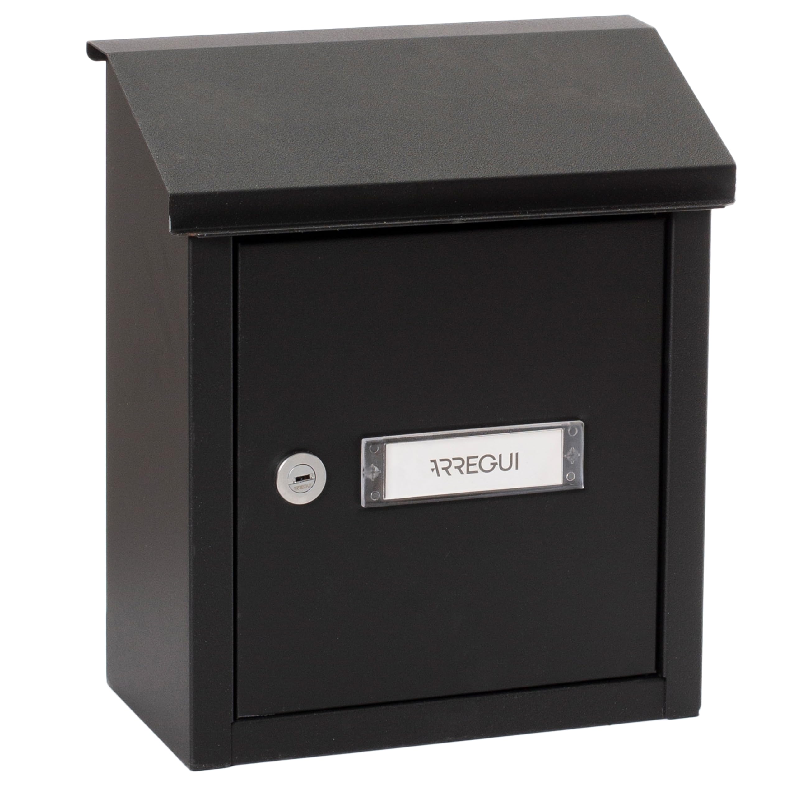 ARREGUI V4094 Buzón Recogecartas de Acero para Puertas o Verjas en el Interior, Boca Recogecartas de 23x4 cm, Tamaño S (Correo DIN A5), Resistente a la Intemperie, Fácil de Instalar, Negro Texturado