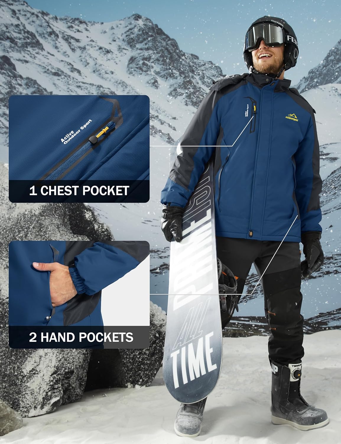 MAGCOMSEN Men's Winter Ski Jacket Snow Water Resistant Jackets Warm Fleece Coats Snowboard Work Insulated Parka Raincoat - Image 5