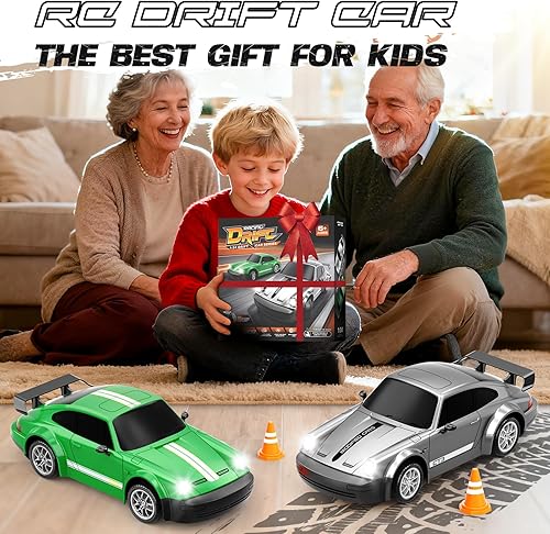 Miniatura 5 de Coche de deriva a control remoto a escala 124 con luces LED, 2.4 GHz, 20 KMH 4WD, autos RC de alta velocidad, carreras y deriva de modo dual, regalo