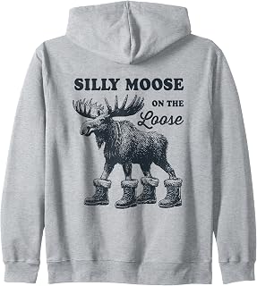 Silly Moose Wearing Boots Funny Animal Design Zip Hoodie