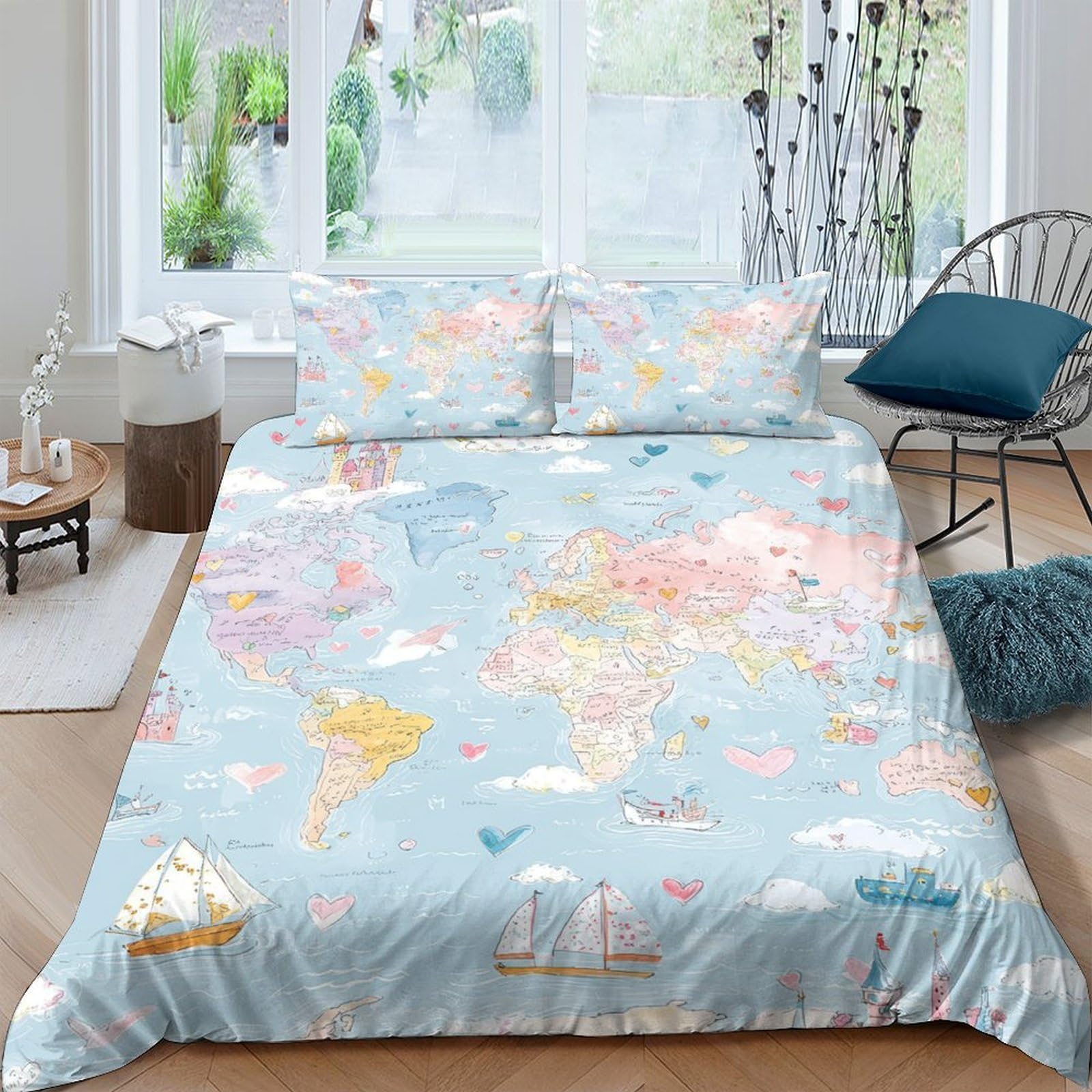 Ctjqhvkz Style-7 3D Printed World Map Fitted Sheet Microfiber Soft Pastel Adventure Mattress Cover For Bedroom Guest Room Decor Single（135X200cm）