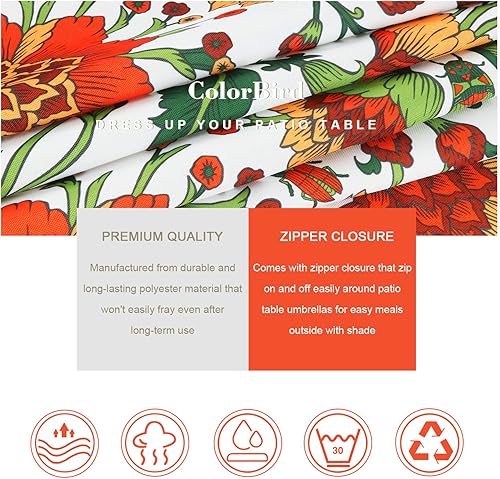 Miniatura 5 de ColorBird Mantel con estampado botánico para exteriores, resistente al agua, a prueba de derrames, de tela de poliéster, con agujero para sombrilla