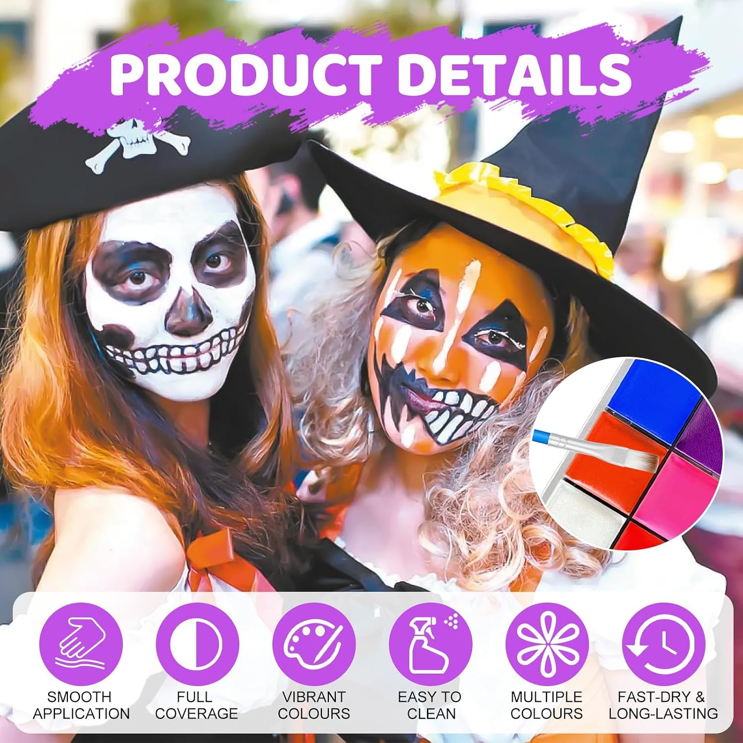 12 Color Face Paint Set with Brushes, Halloween Body and Face Painting Kit for Kids and Adults, Makeup Palette for Birthday, Christmas, Cosplay, and Party Decorations