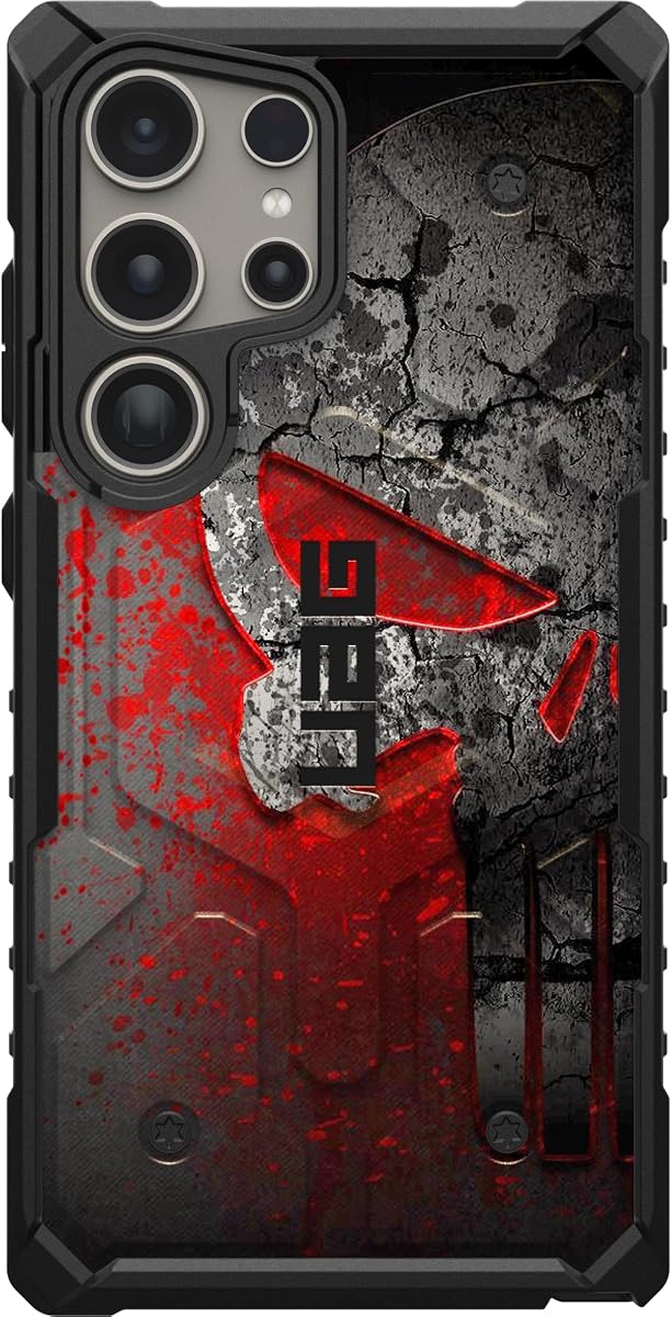 EGO TACTICAL Limited Edition Urban Armor Gear UAG Pathfinder Magnetic Rugged Military Drop-Proof Impact Resistant Non-Slip Protective Case for Samsung Galaxy S25 Ultra Bloody Grey Punisher
