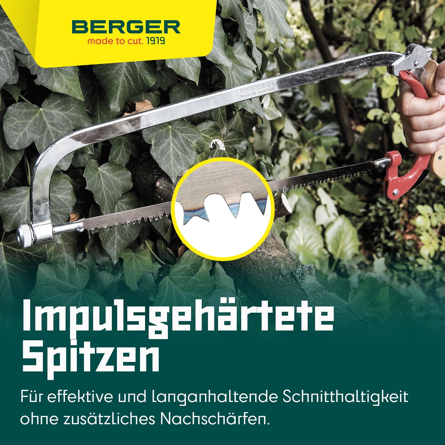 Berger I Bügelsäge 69042 mit Buchenholzgriff und stufenlos drehbarem Sägeblatt I Länge 35 cm I mit Schnellspannung I Baumsäge Handsäge I Astsäge I Made in Germany
