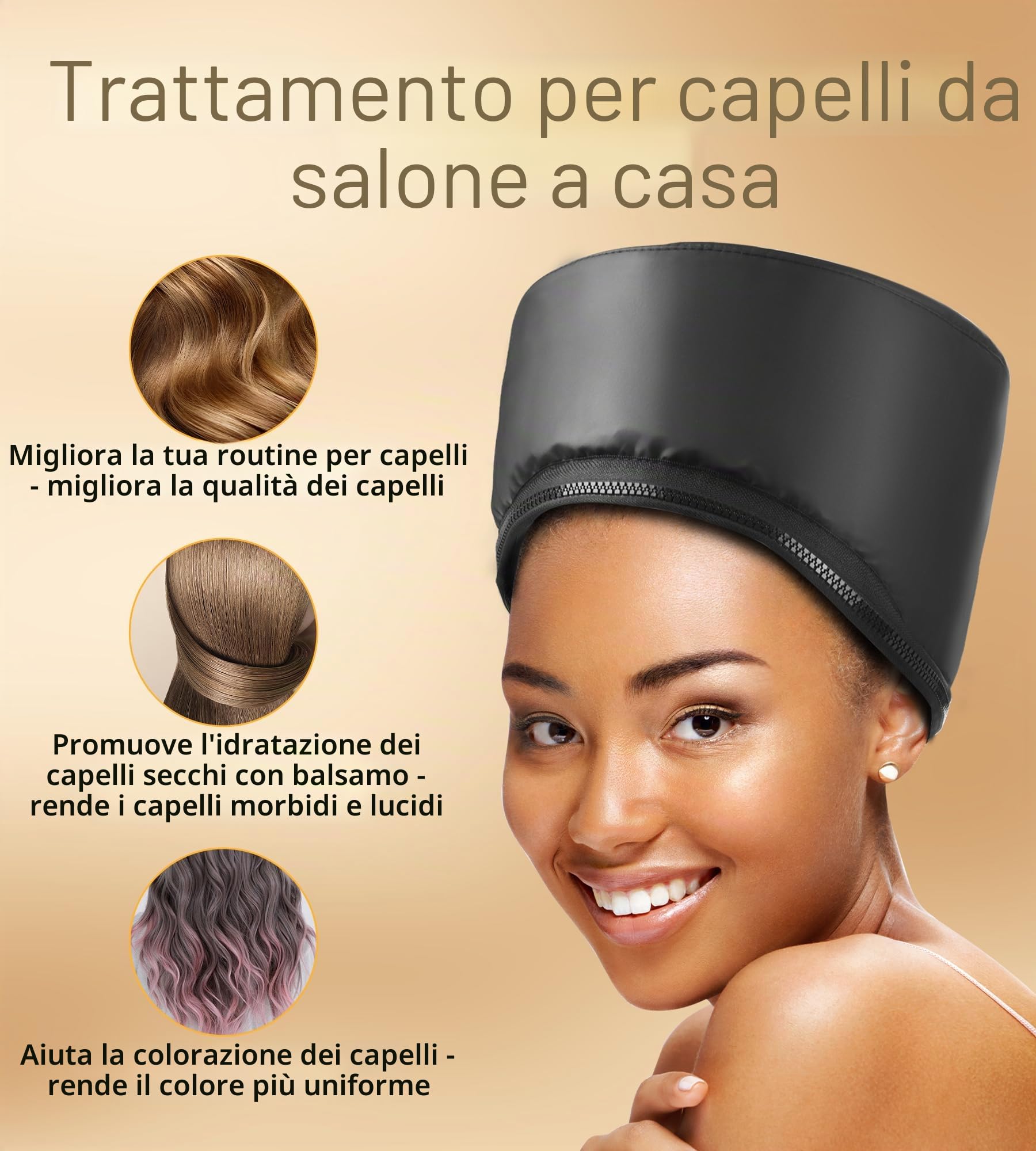 Cuffia Termica per Capelli, Cappello termico per Capelli Elettrico, Cuffia Cappuccio con 2 modalità di temperatura per Hair Cura Casa, salone (Nero)