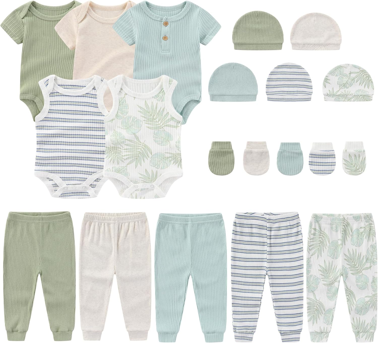 Newborn Layette Gift Set 20-Piece Cotton Baby Boy Girl Clothes Essentials and Accessories
