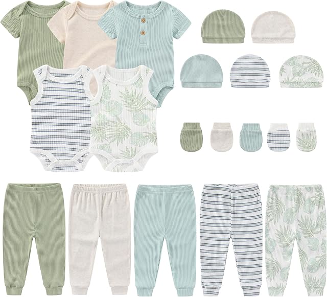 MAMIMAKA Newborn Baby Layette Gift Set 20-Piece Cotton Baby Boy Girl Clothes Set Essentials and Accessories