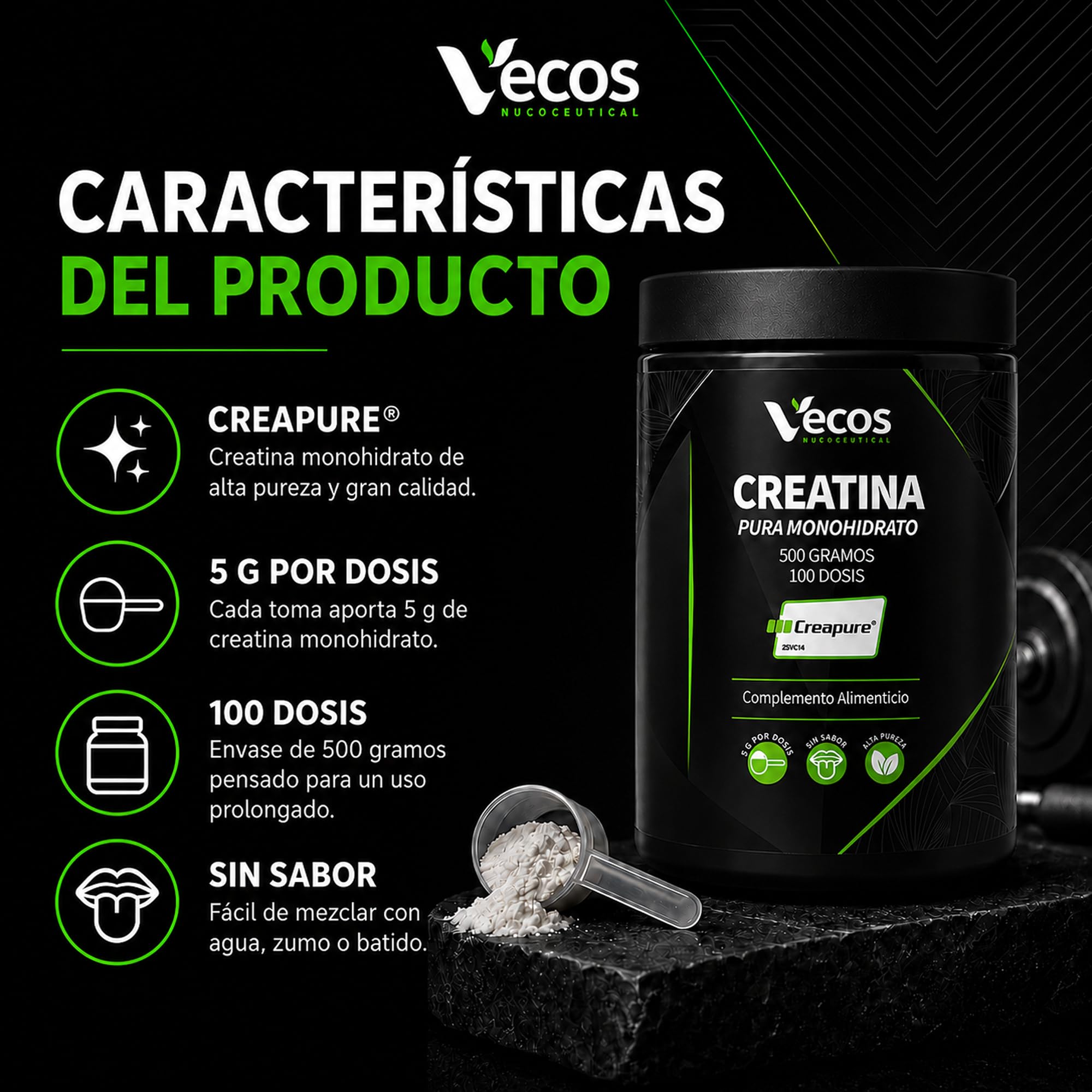 Creatina Monohidrato Creapure® – Polvo Micronizado 500 g sin Sabor – Alta Pureza Alemana para Máxima Fuerza, Potencia y Recuperación (500 Gramos)