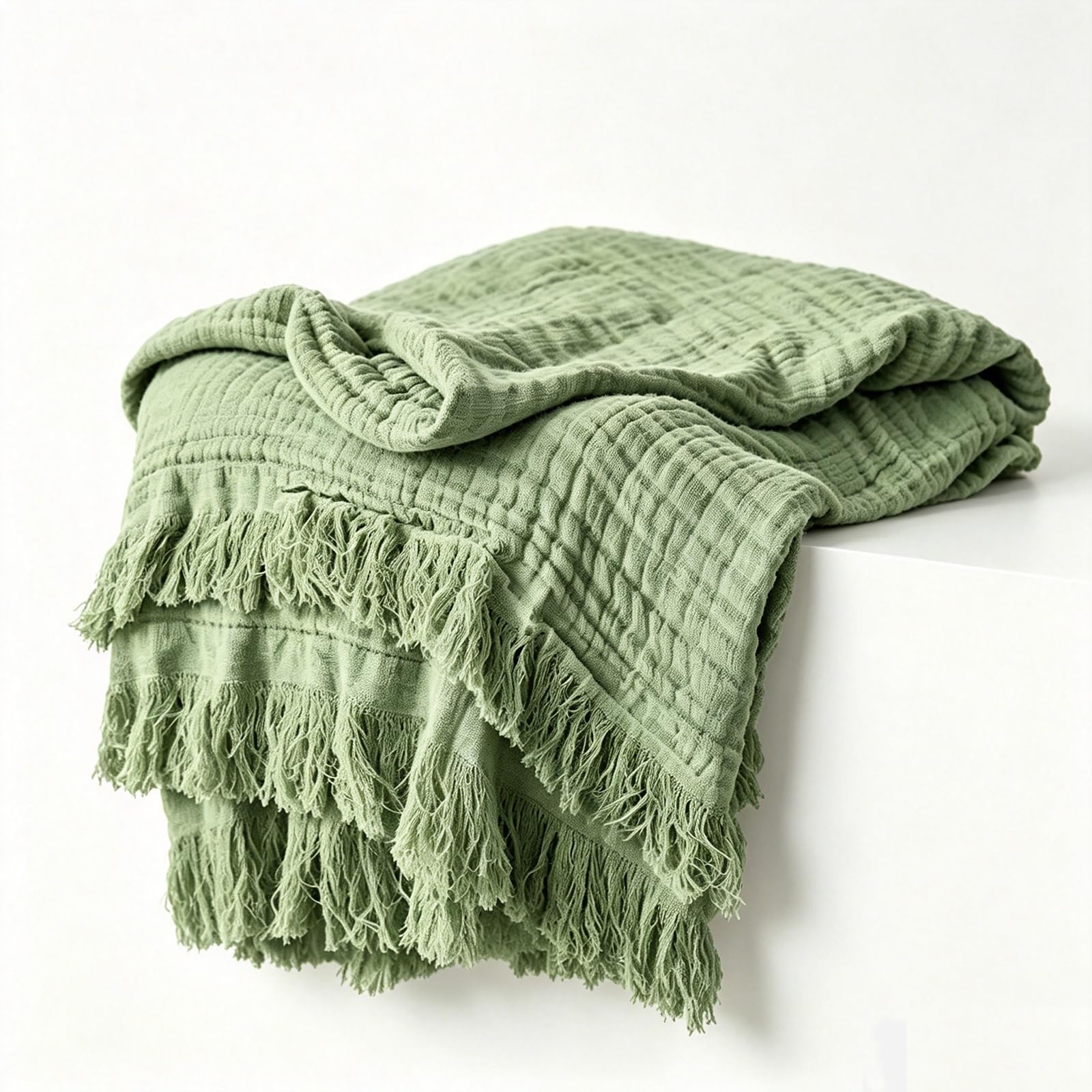 Knit Woven Gauze Blanket with Tassels，Throw Blanketfor Couch (1PC-H)