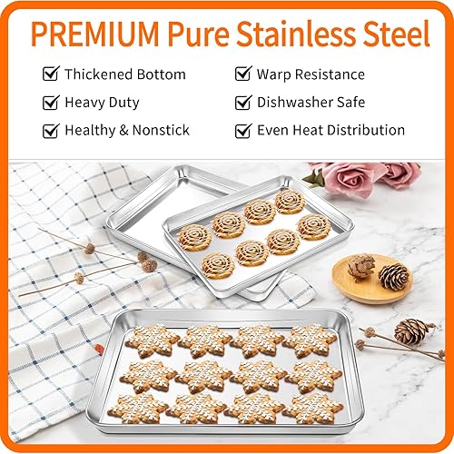 Miniatura 4 de Fire More Juego de 3 bandejas para hornear, bandejas de acero inoxidable para hornear, 91216 pulgadas, juego de sartenes para hornear resistentes y