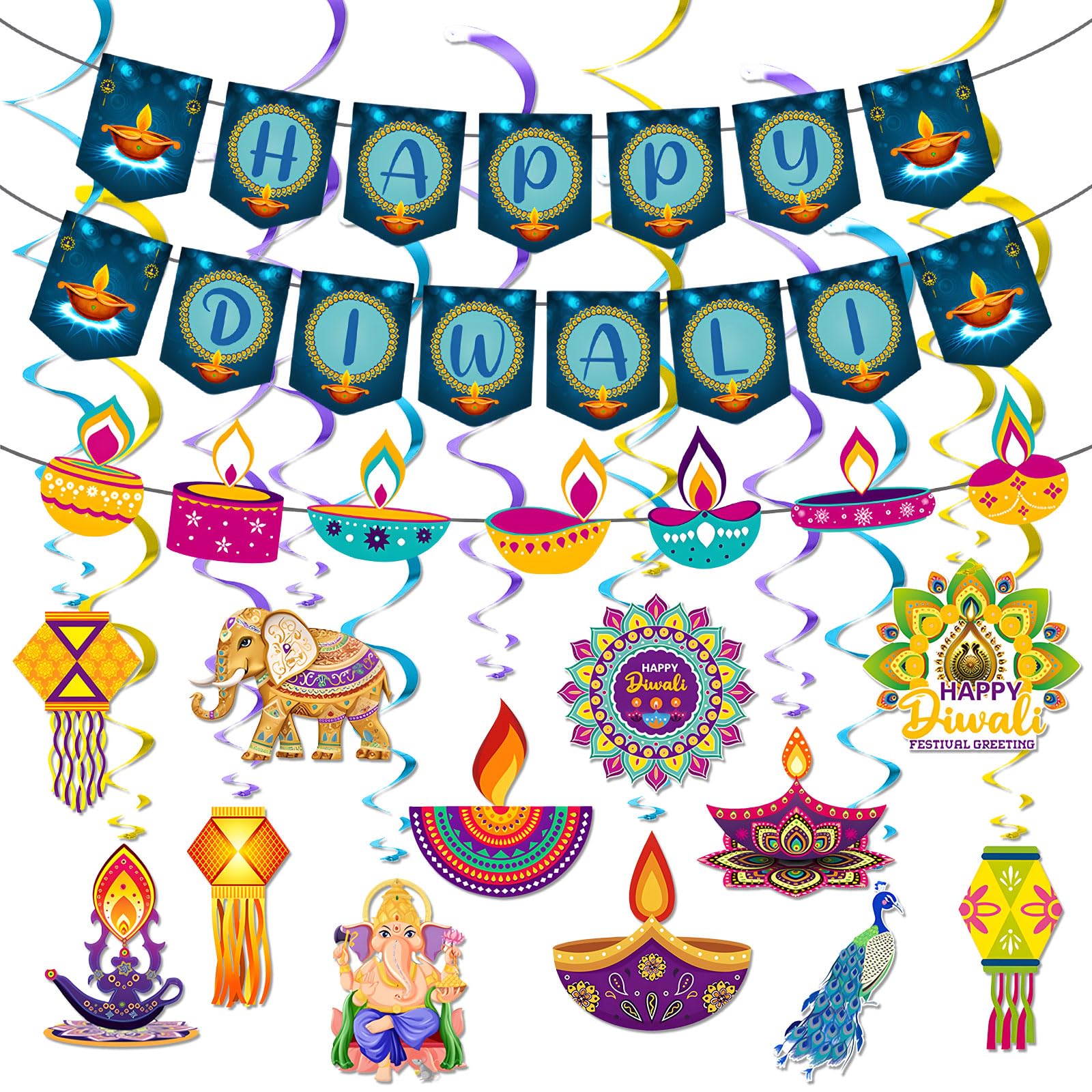 Happy Diwali Banner Set, Diwali Decorations for House, Deepavali Banner