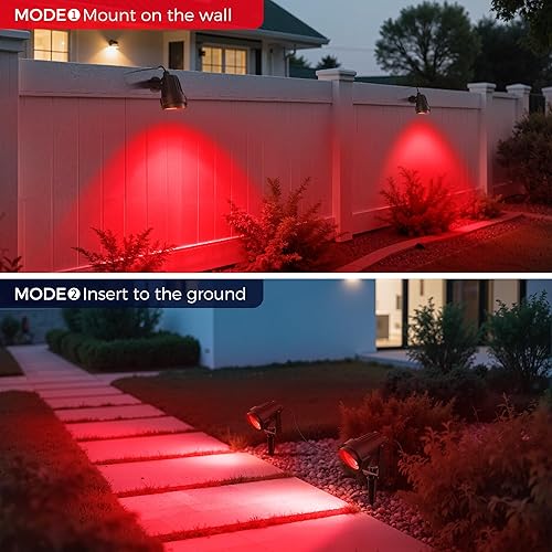 Miniatura 8 de LOHAS - Foco rojo para exteriores, luces LED rojas para patio, encendido y apagado automático de 5 W 120 V, iluminación de paisaje para casa,