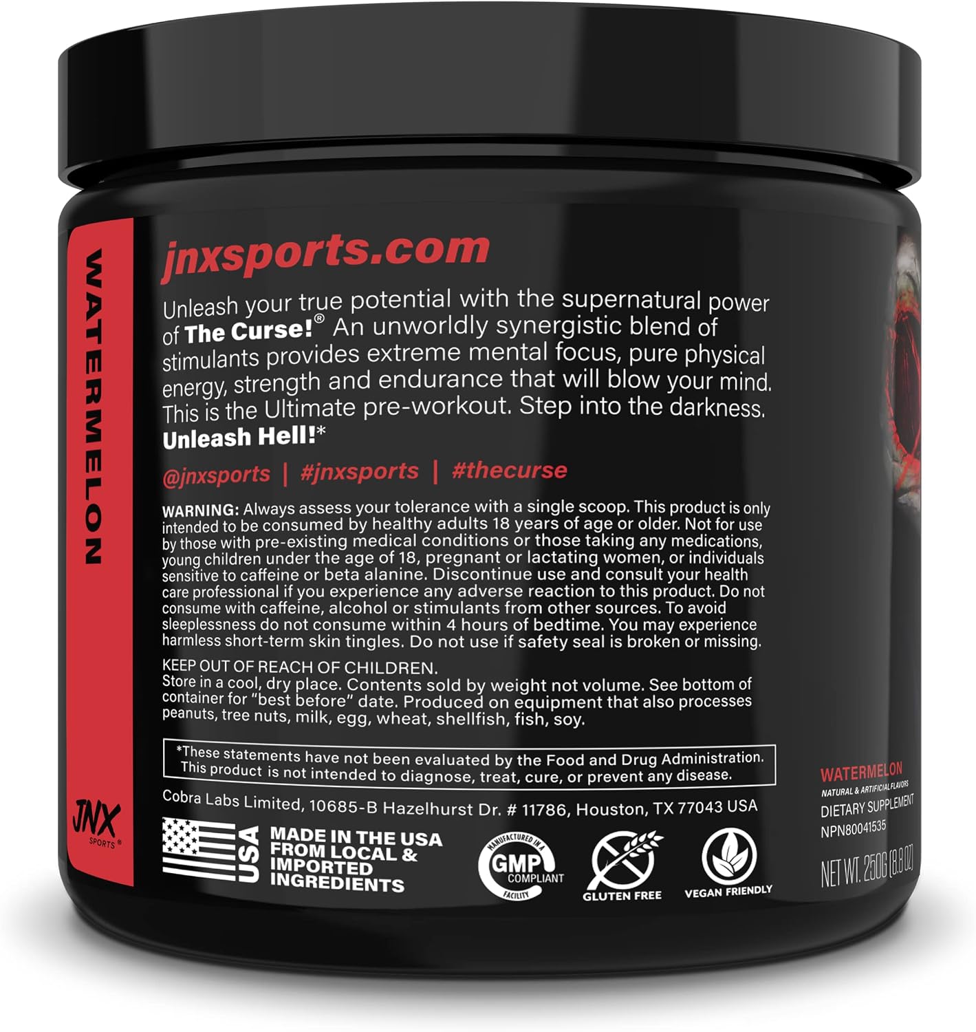 JNX SPORTS The Curse! Pre Workout Supplement - Energy & Focus, Enhanced Blood Flow - Vegan Nitric Oxide Booster with Creatine & Caffeine | Watermelon | 50 SRV