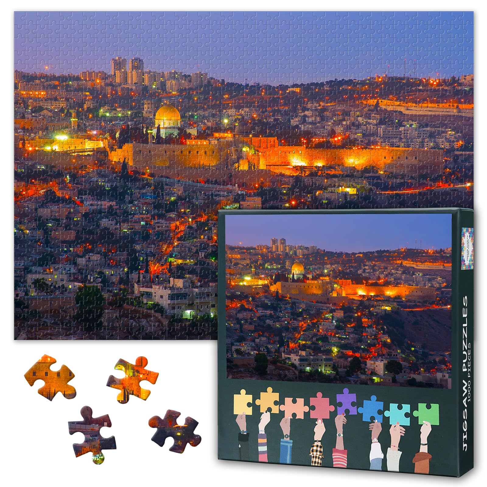 1000 Pieces Jigsaw Puzzles for Adults Paper Puzzle Judaism Wall Art Skyline Jerusalem Religious Pictures Jewish Home Decor Mindful Activity Challenging Game 27.5x19.7 Inch