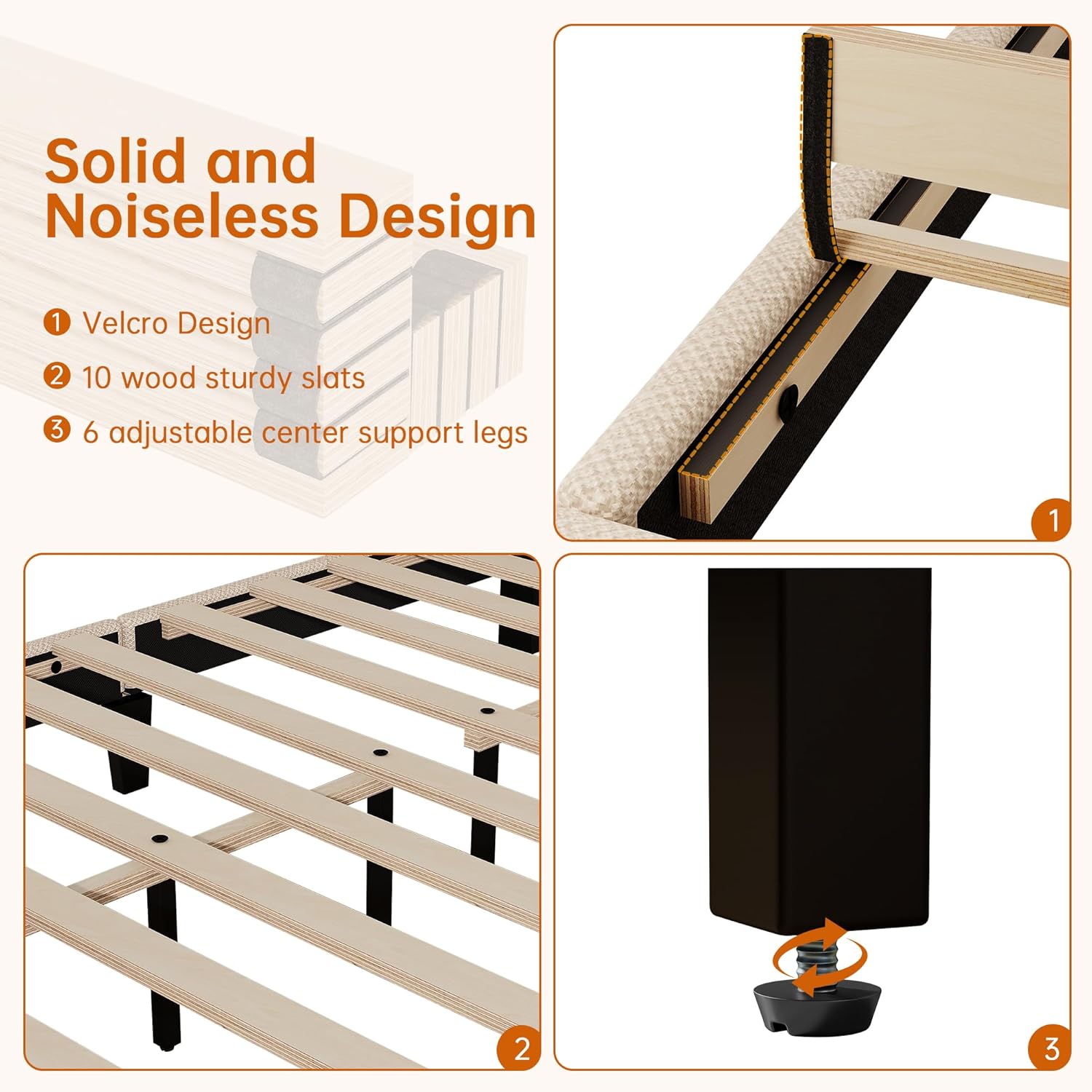 Full Bed Frame Platform with Adjustable Upholstered Headboard Mattress Foundation No Box Spring Needed Easy Assembly Noise-Free, Beige