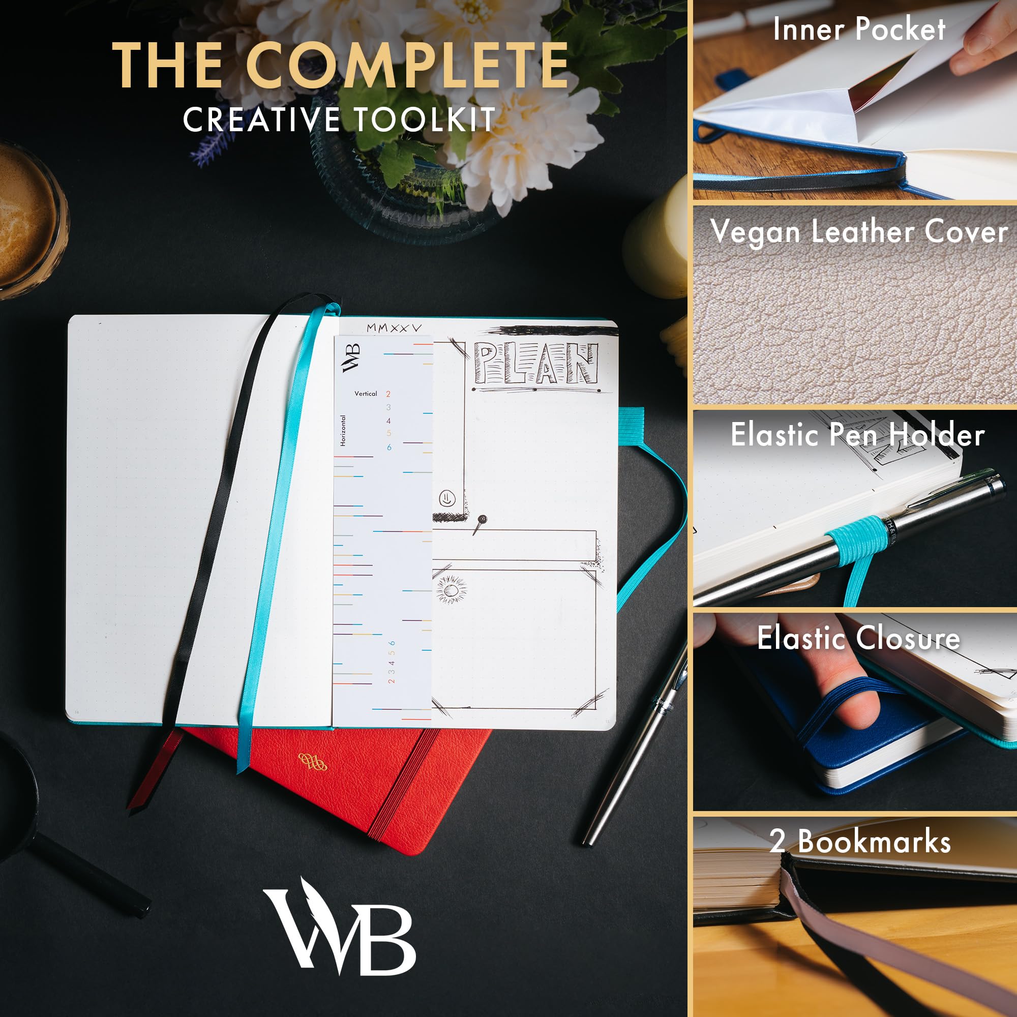 Wordsworth & Black A5 Bullet Dotted Journal 216 Dotted Pages, Hardcover Grid Dot Leather, 120 GSM Paper - Image 3