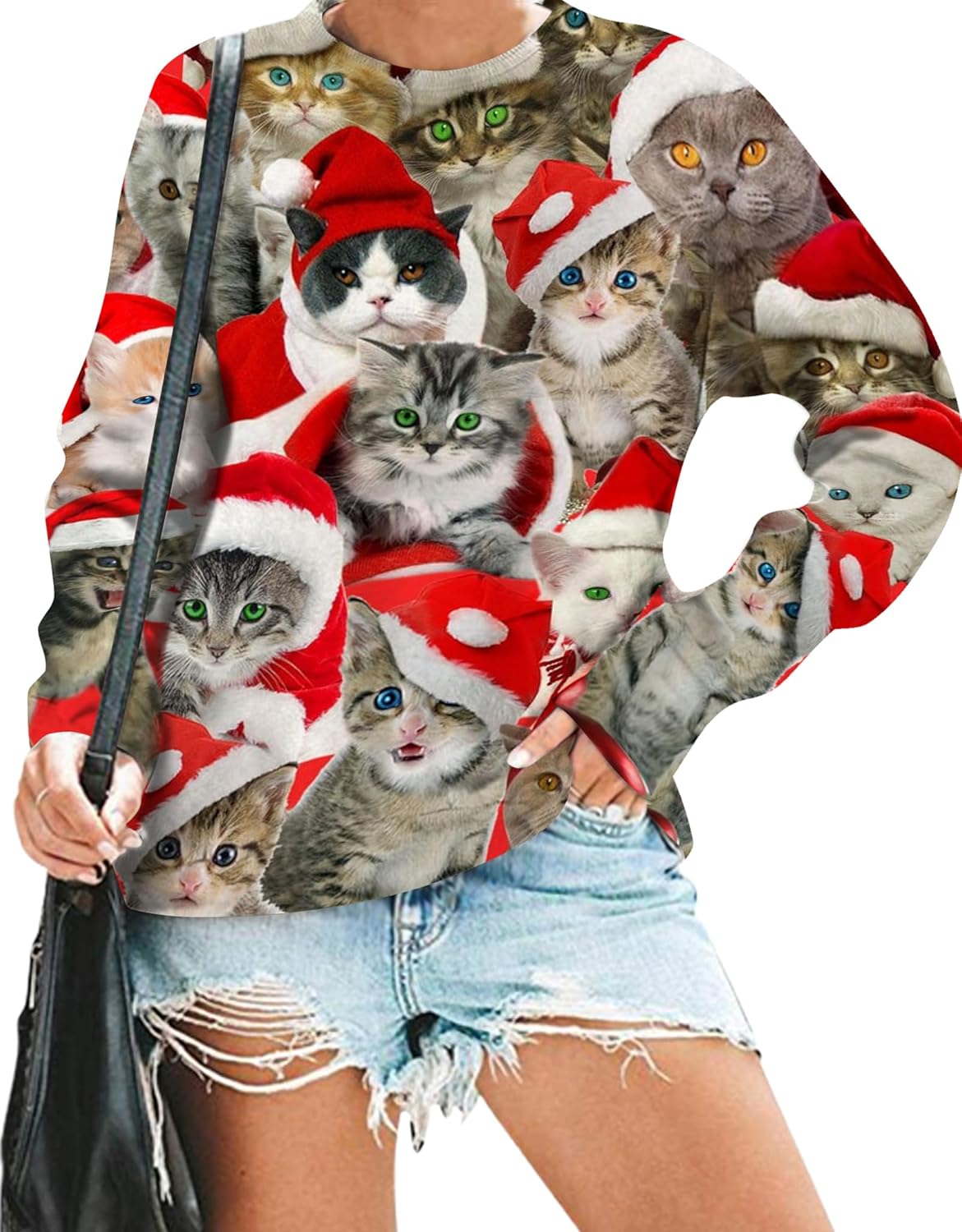 VILOVE Ugly Christmas Sweatshirt Women Merry Christmas Pullover Funny Animal Graphic Tops Causal Hoodie