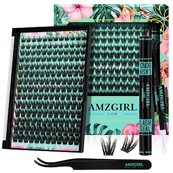 Lash Clusters Kit 168pcs Lash Extension Kit Cluster Lashes Natural Look with Lash Bond and Seal Waterproof, Lash Tweezer with Wet Look Ultra-Thin Band LashesOrchid-Kit,D-10-18mm