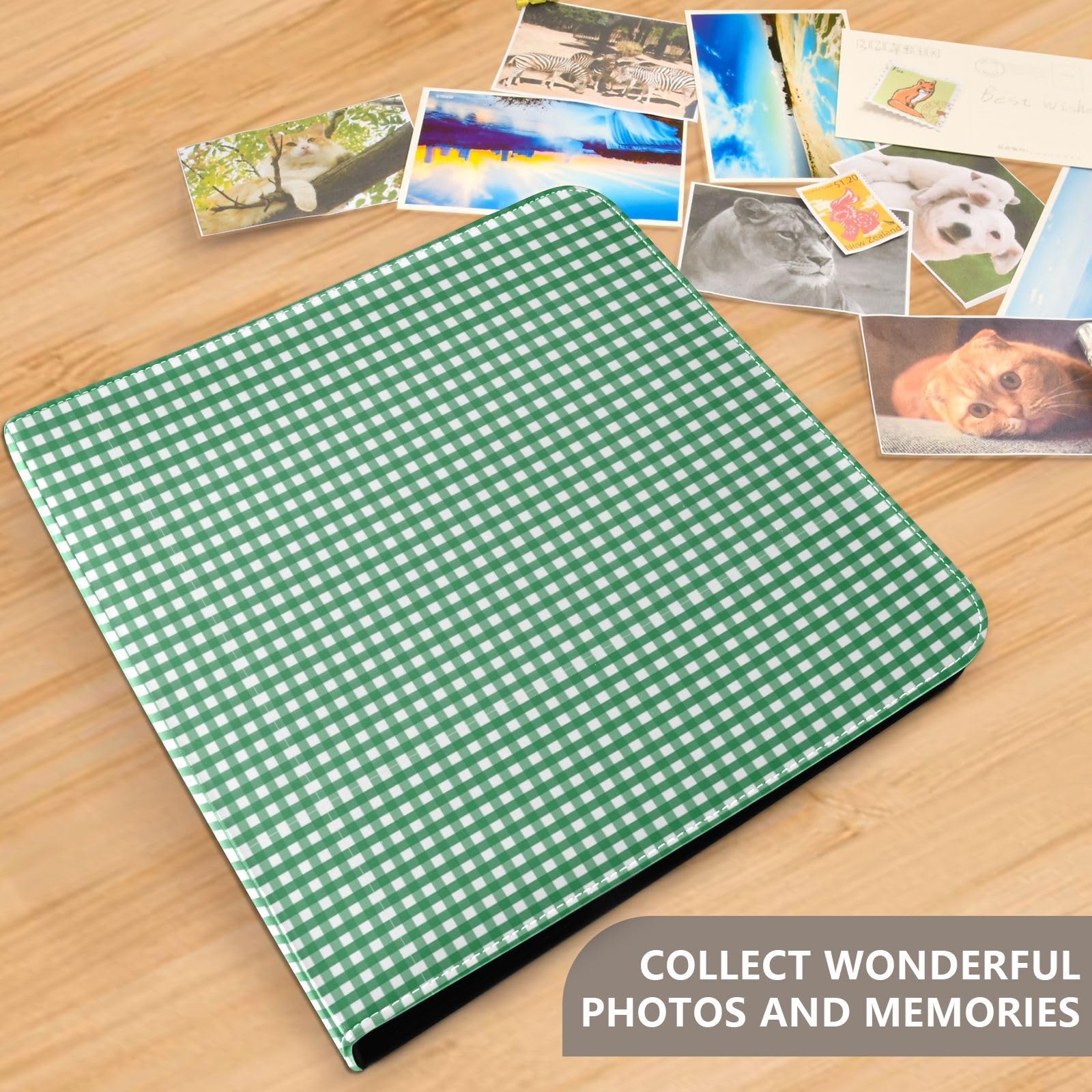 Álbumes de fotos de cuadros verdes para fotos, estanterías, álbumes de fotos autoadhesivos, para 4 x 6 pulgadas