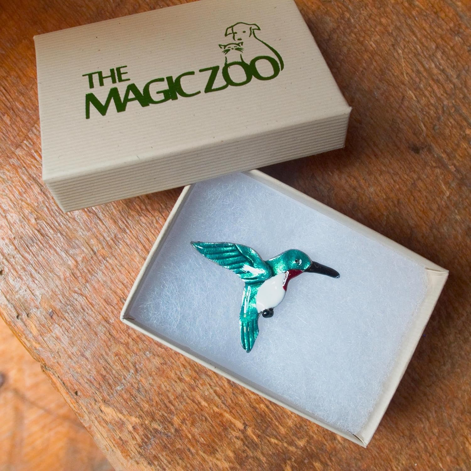 Magic Zoo Hummingbird Pin - Ruby Throated Hummingbird Brooch Handcrafted Pewter and Enamel Pin Made in the USA