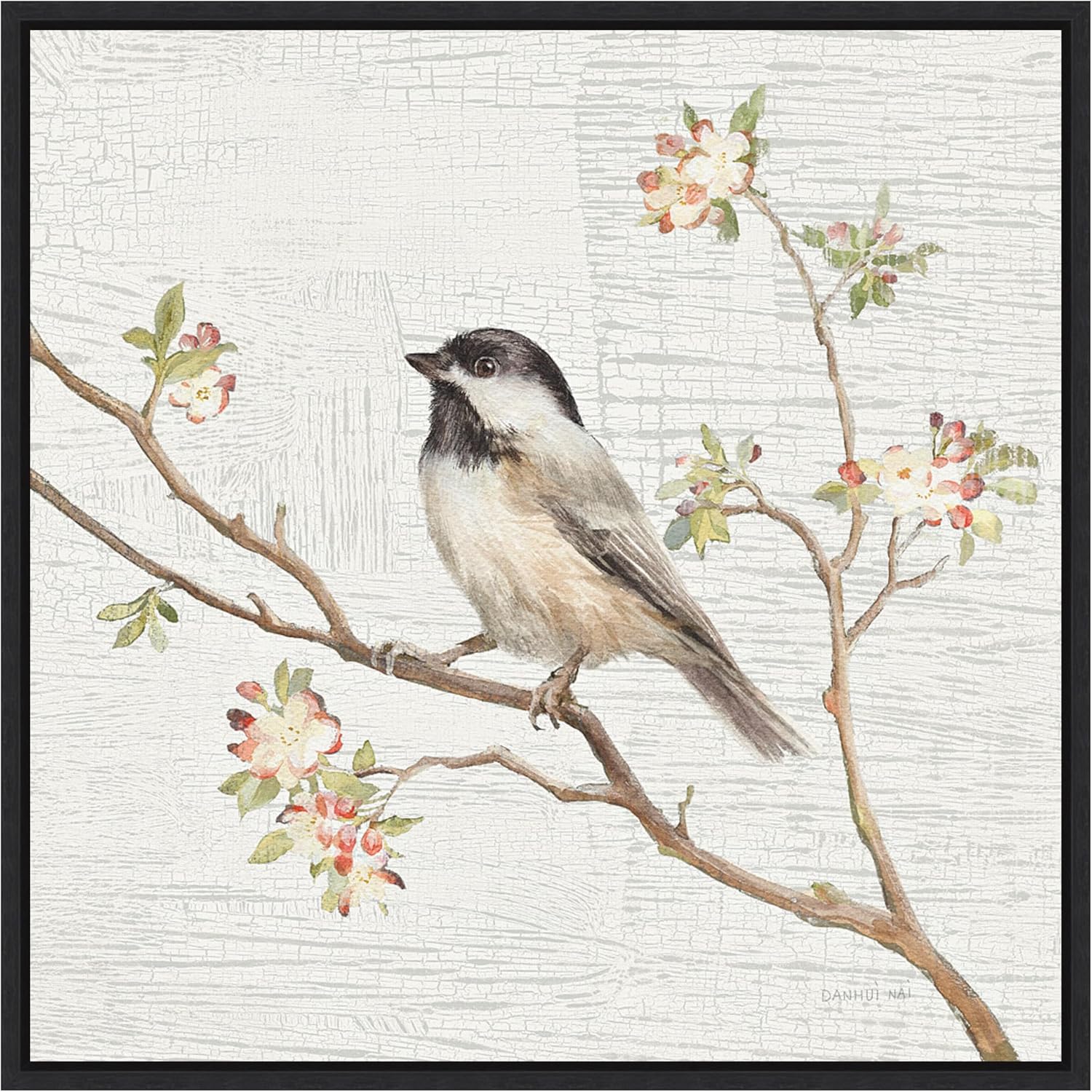 Amanti Art Framed Canvas Wall Art 30x30 Black Capped Chickadee Vintage by Danhui Nai, Framed Wall Art Canvas, Animals Artwork, Modern Decor, Large Poster Painting for Living Room, Bedroom, Bathroom,