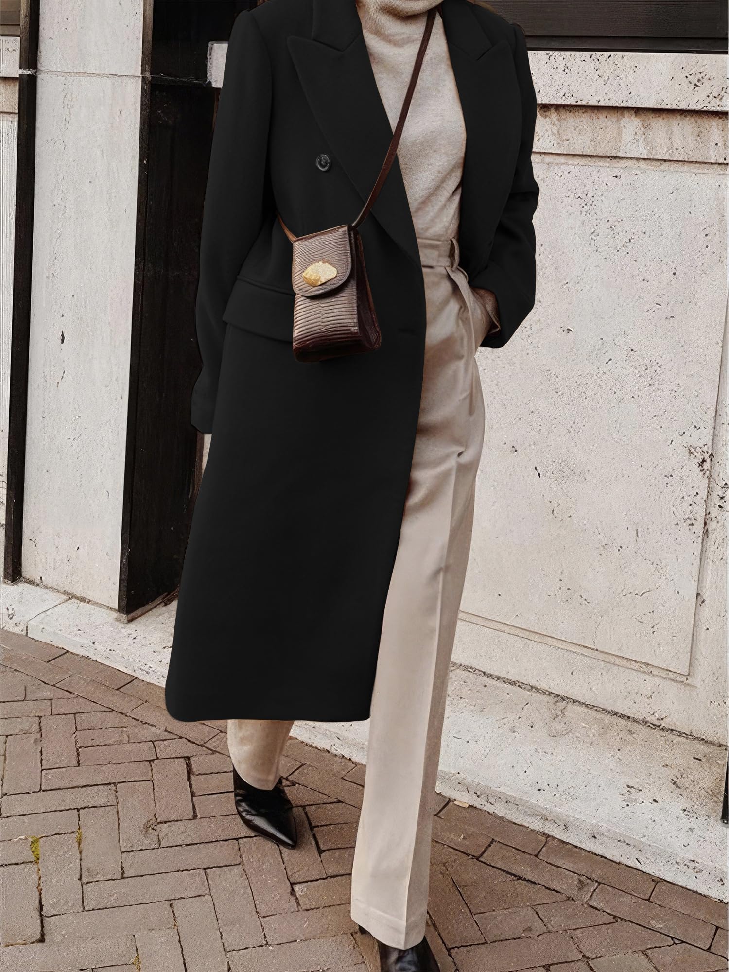 IDEALSANXUN Langer Damen-Trenchcoat für Herbst und Winter, zweireihig, Peacoat-Jacke
