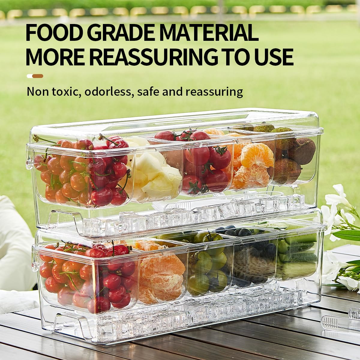 Grand plateau à condiments réfrigérés, avec couvercles pour 5 compartiments amovibles (2,5 tasses), plateaux de service, plateau de fruits et garnitures pour fournitures de fête et accessoires de bar