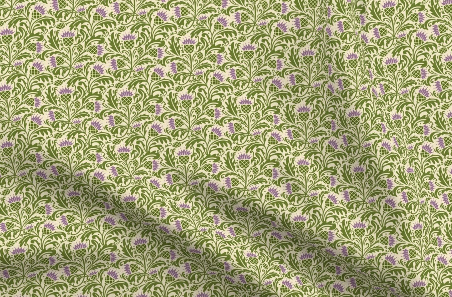 Spoonflower Fabric - Thistle Dark Green Scottish Olive Purple Traditional Scotland Printed on Organic Cotton Sateen Fabric by The Yard - Sewing Quilting Apparel Home Decor