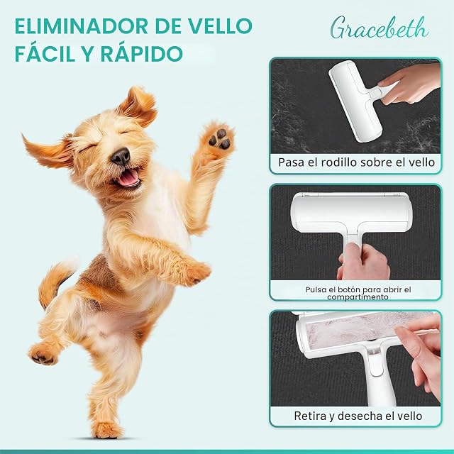 Foto 2 de 5 de ChomChom Removedor de pelo de mascotas para muebles, rodillo quitapelusas para pelo de perros y gatos