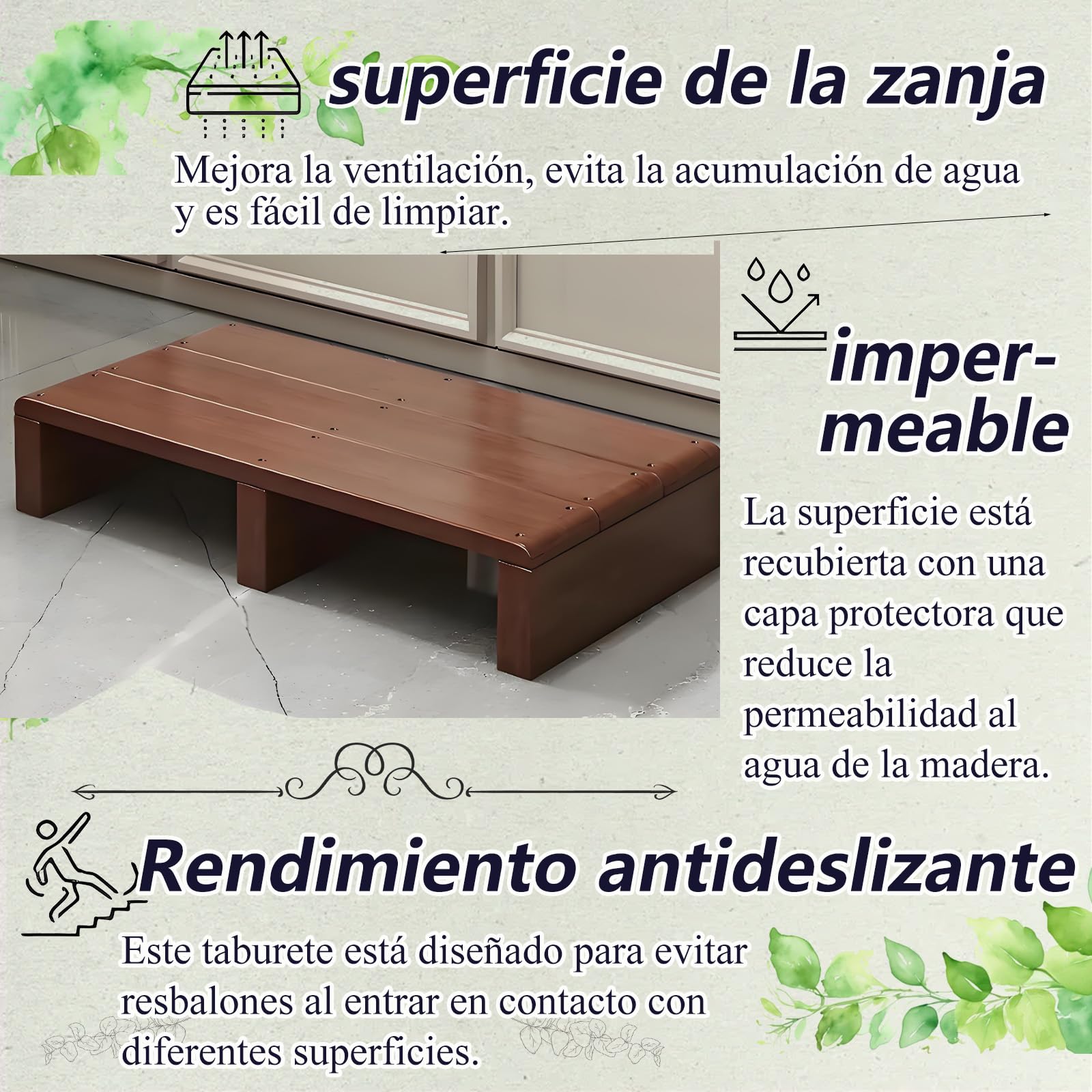 Taburete Taburete Escalonado Taburete de Madera Antideslizante para Ancianos con Capacidad,Taburete portátil para baño, Dormitorio, Puerta Estable para Escritorio, Soporte Natural Elegante