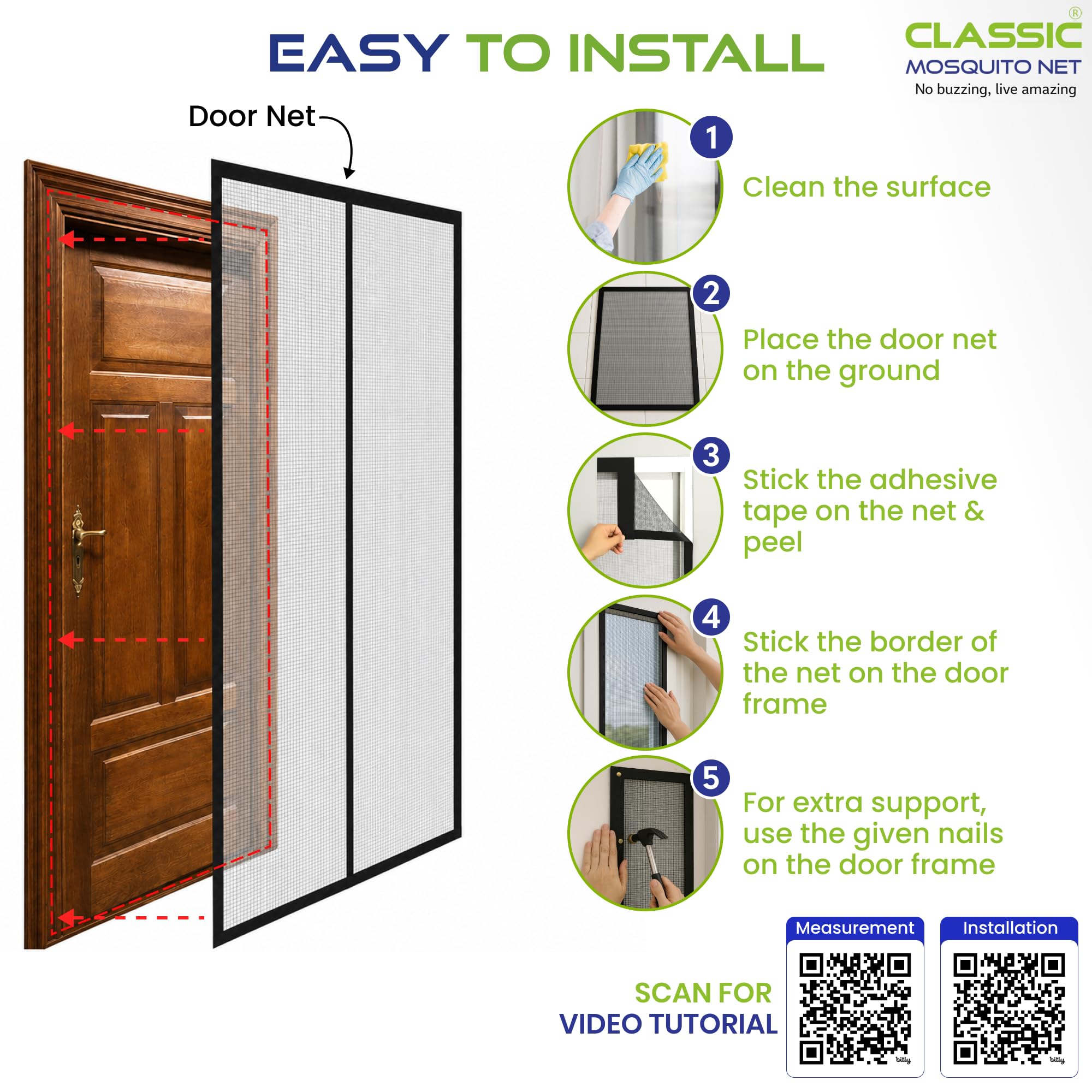 Classic Mosquito Net for Doors with Magnets | Tear-Resistant Fiberglass Mesh | Auto-Close Magnetic Screen Door, Balcony & Kitchen | DIY Installation | Protection Insects (195 x 70 cm,Ivory) 2