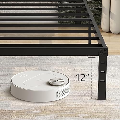 Miniatura 12 de Marco de cama de plataforma individual de 18 pulgadas, soporte de listones de acero resistente de 2500 libras, sin ruido, no necesita somier, fácil