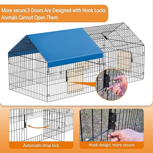 Miniatura 3 de INJOPEXI Gallinero de metal de 86 x 40 x 39 pulgadas para patio con cubierta para corralito de pollo, jaula de pato para exteriores, patio, granja,