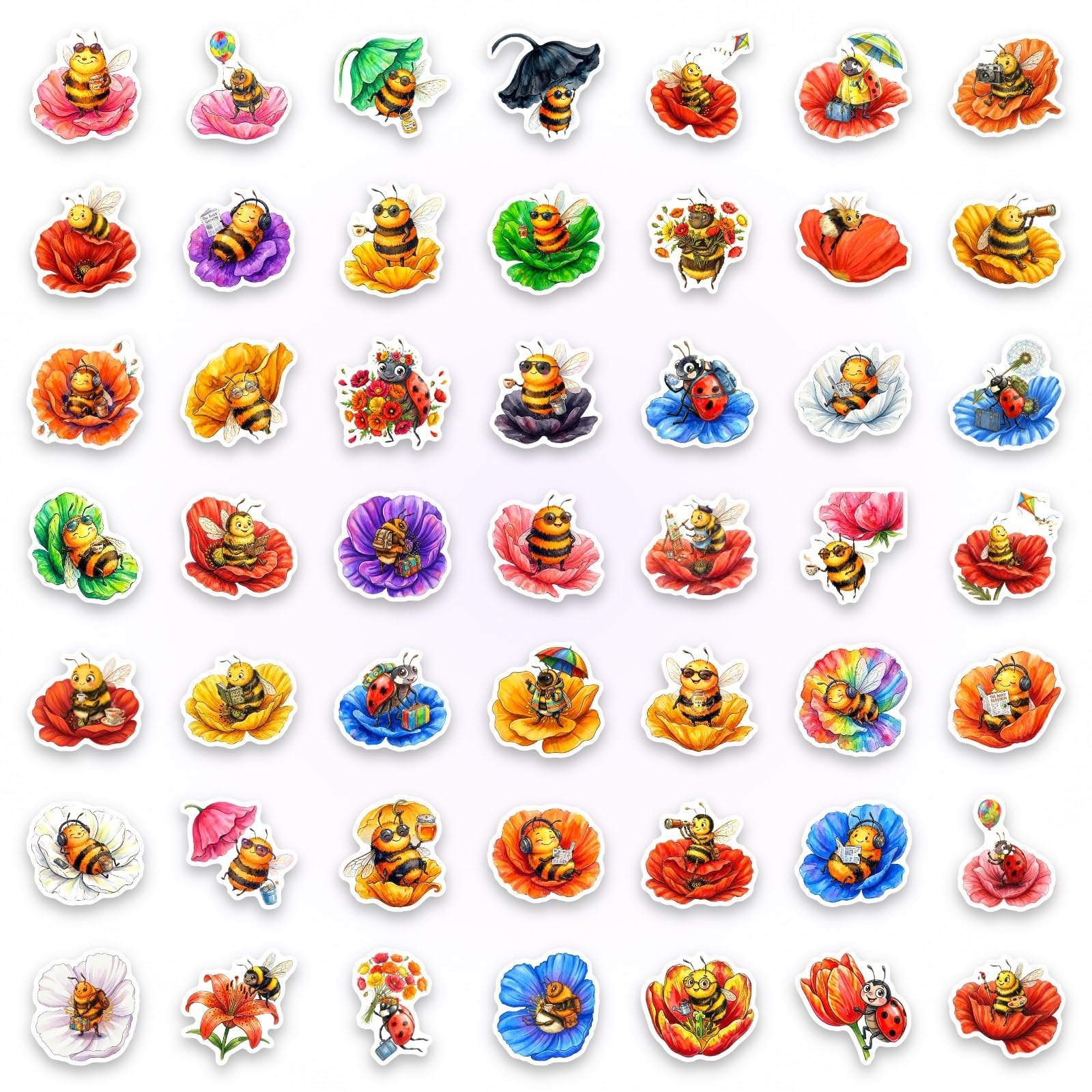 FGLFPXI 50-Pack Watercolor Stickers for Phone Tablet Guitar Helmet Notebook Student Stationery Decals