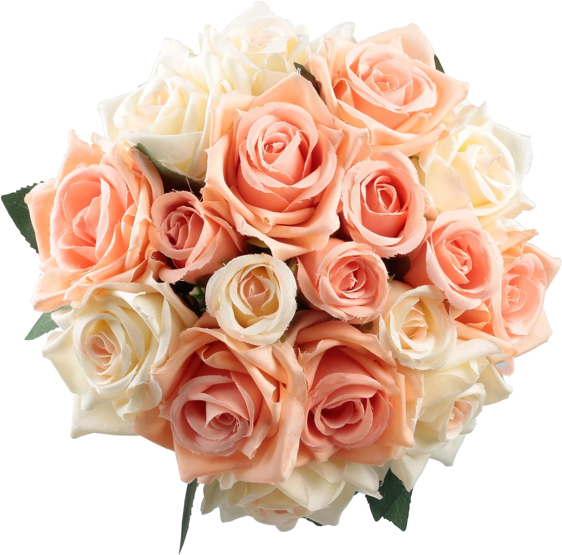 Famibay Fake Flowers 2 Bouquets Silk Rose Artificial Flowers Bridal Bouquet Wedding Flowers for Home Decoration(Gentle Coral)