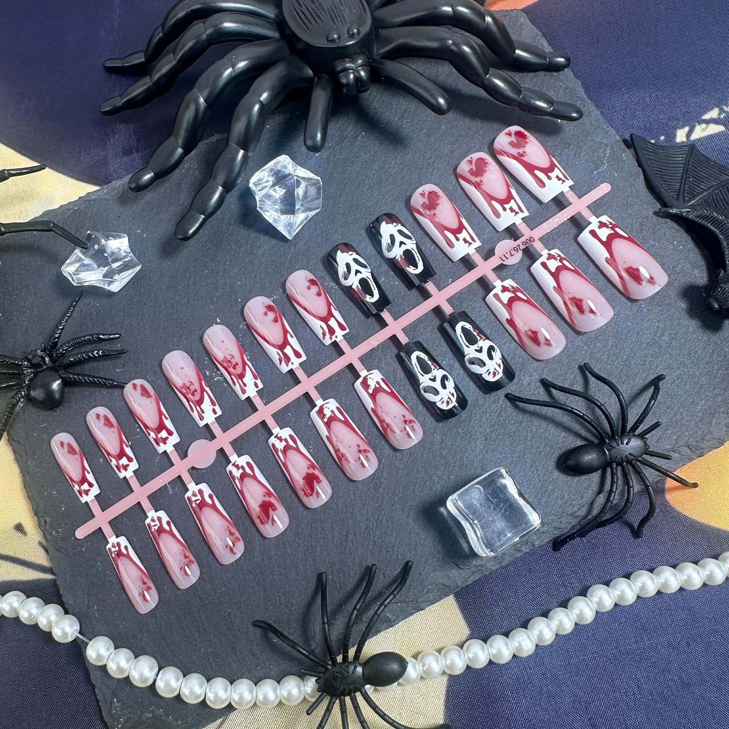 Medium Square Halloween Ghost Press on Nails Blood Drip French Tip Designs