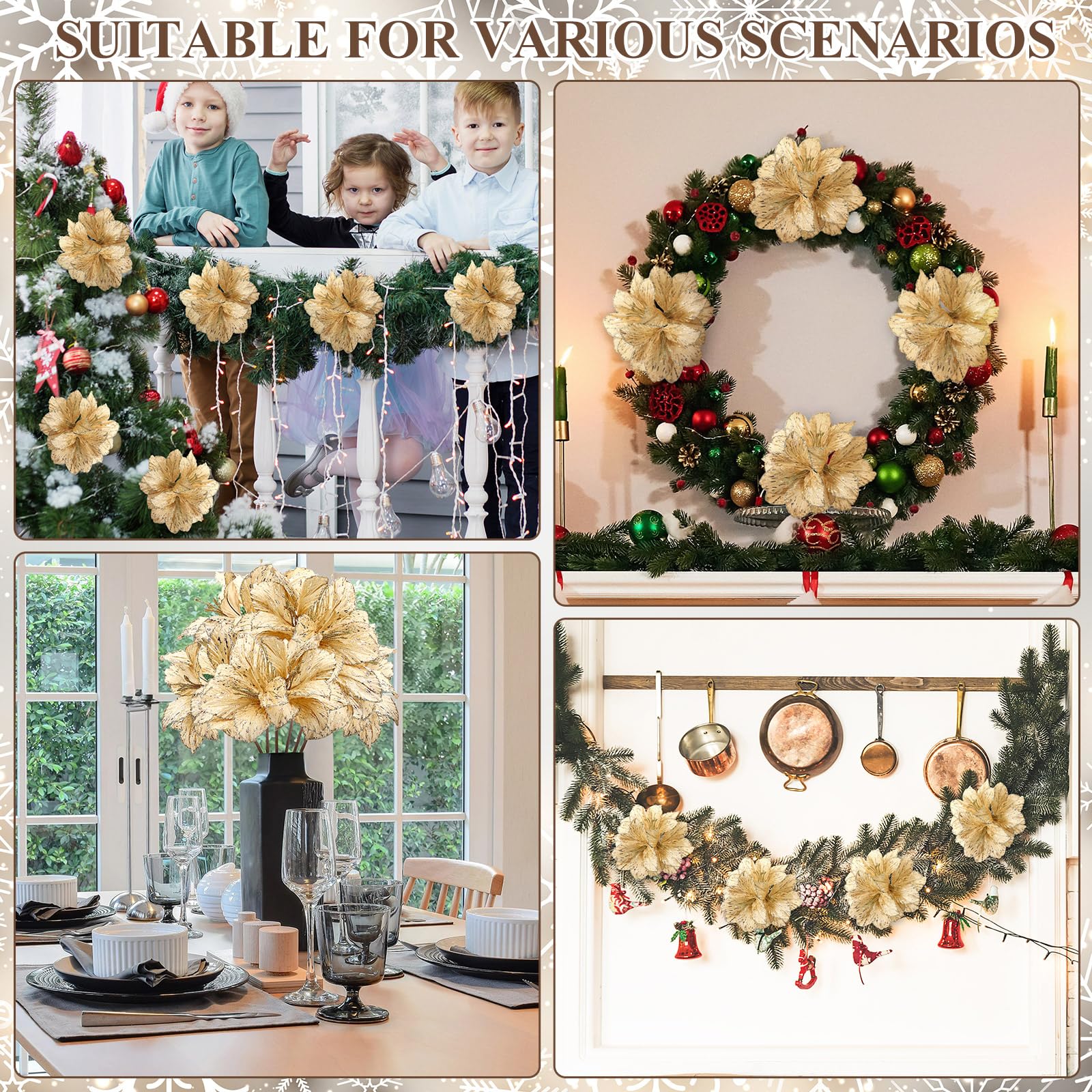 Amazon.com: Hotop 6 Pcs Glitter Poinsettia Flowers 3 Large Heads