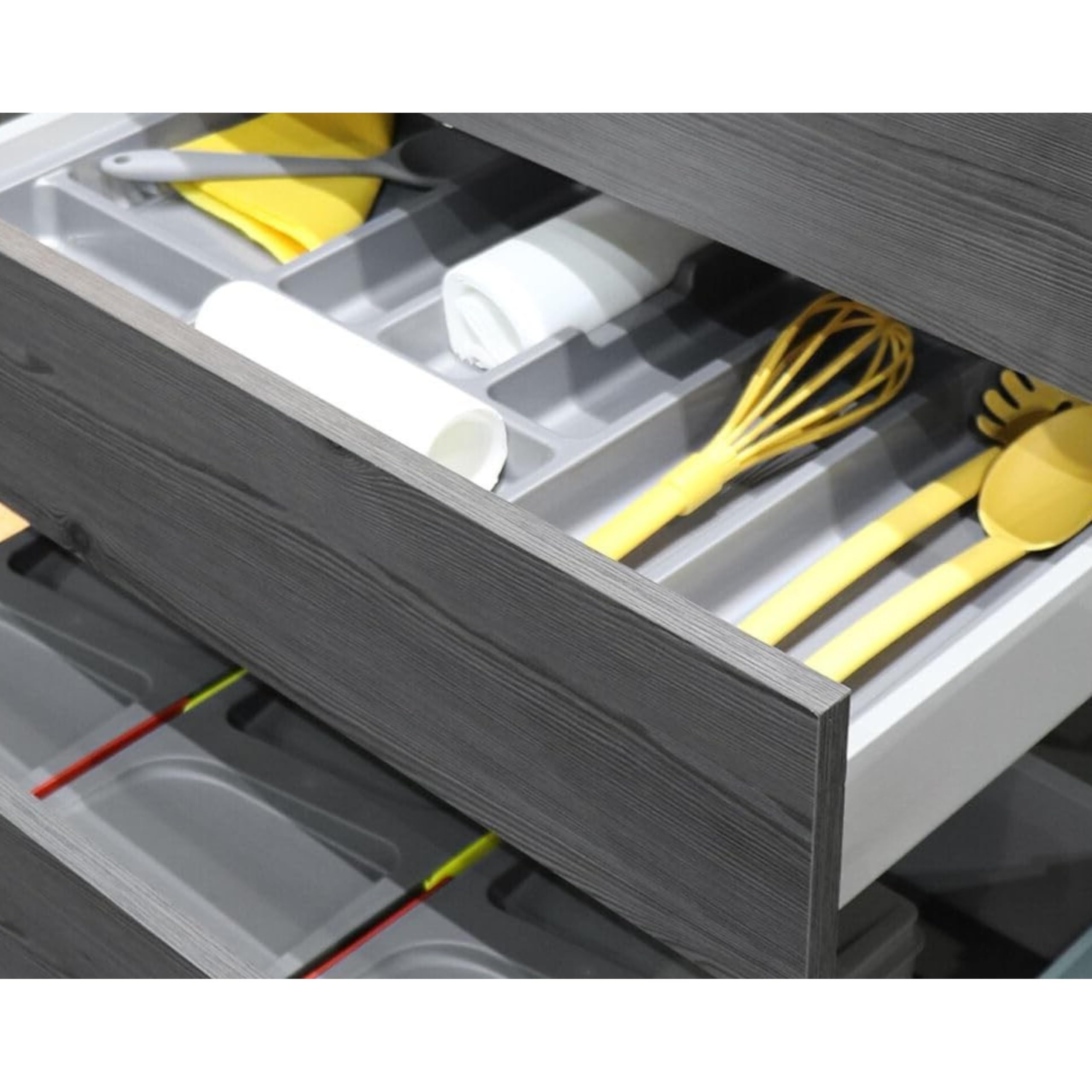 Portacubiertos ajustable para cajón de cocina – Porta cubiertos de cocina – Organizador de cajones – Divisor Cubiertos – Organizador de cajones – Cubertería de plástico resistente (porta cubiertos 90,