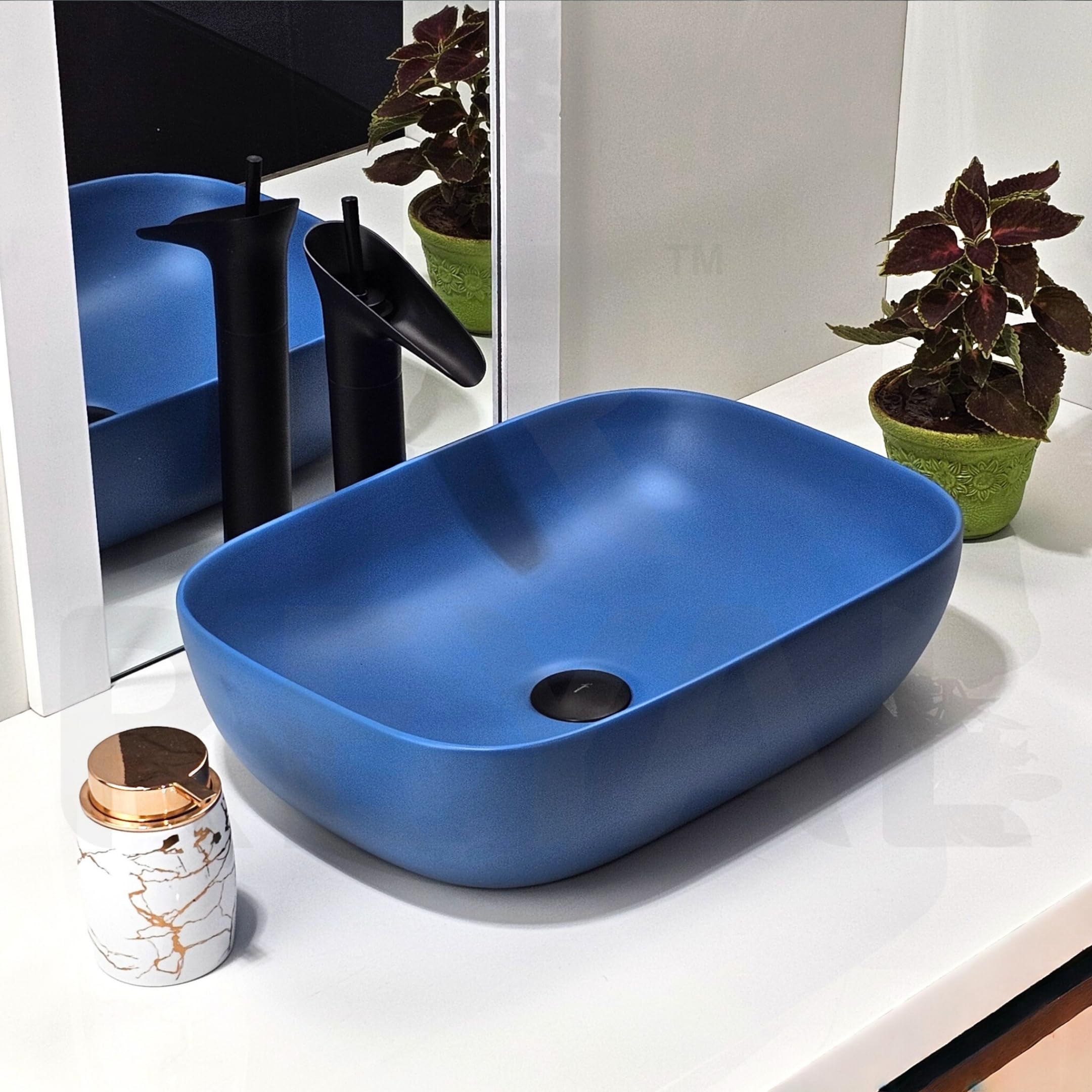 Reyal Matt Ceramic Tabletop Washbasin (13" x 18" x 5")/ Countertop Vessel Sink/Bathroom Basin Sink/Wash Basin for Restaurant, Hotel (BLUE) (B0DHQJWC3F) Amazon Price History, Amazon Price Tracker