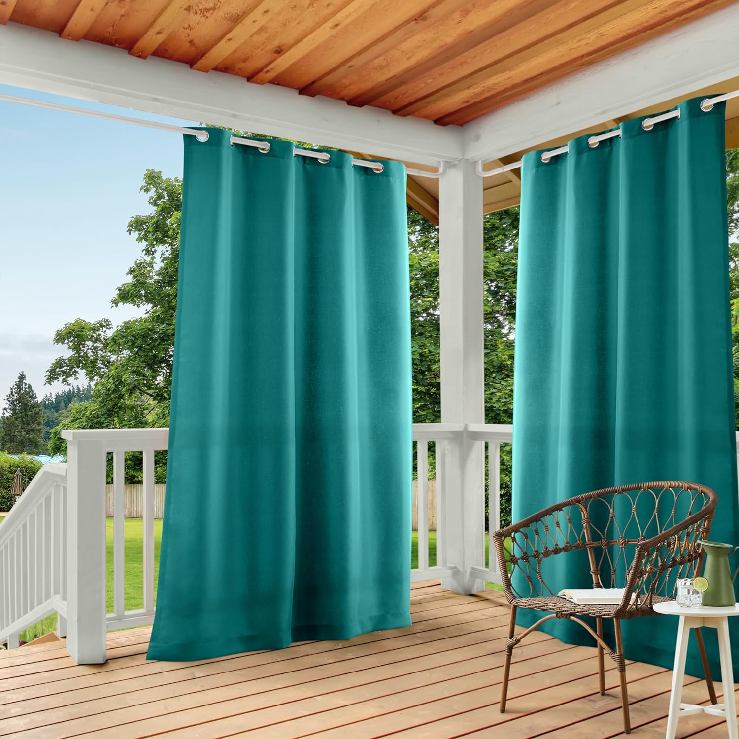 TOWN & COUNTRY BASICS Cabana Solid Heavyweight Indoor Outdoor Curtains, Light Filtering Opacity with Grommet Top, Water Repellent, 2-Pack Set, 54"x84", Dark Teal