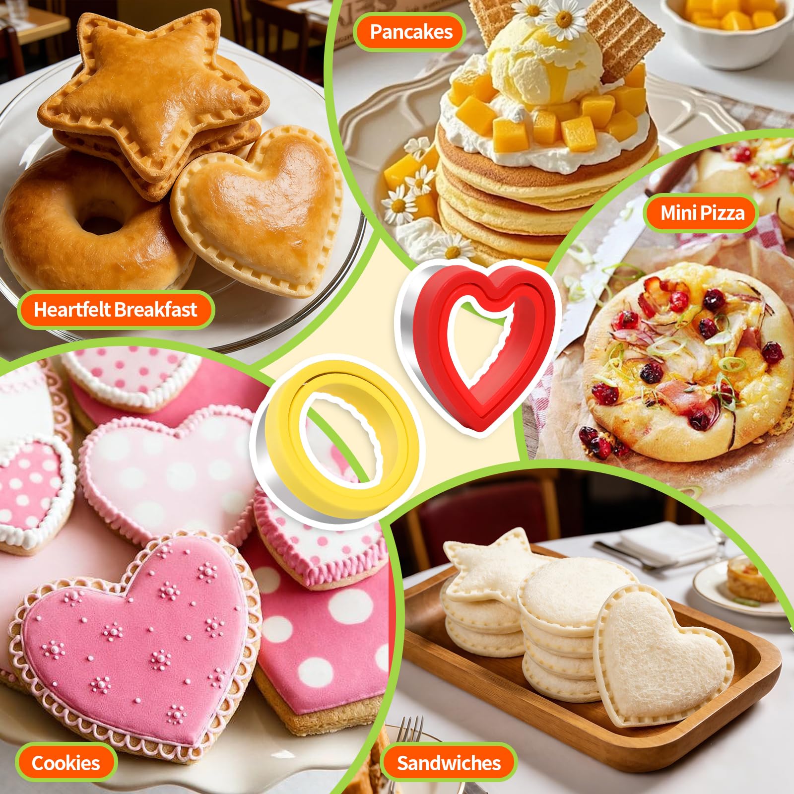 BakingWorld Foremka do wycinania kanapek i uszczelniacz, zestaw 4 pieczywo kanapki do naleśników DIY foremki do ciastek dla dzieci pudełko Bento, okrągłe serce gwiazda kwadratowe kształty kanapka forma do wyciskania
